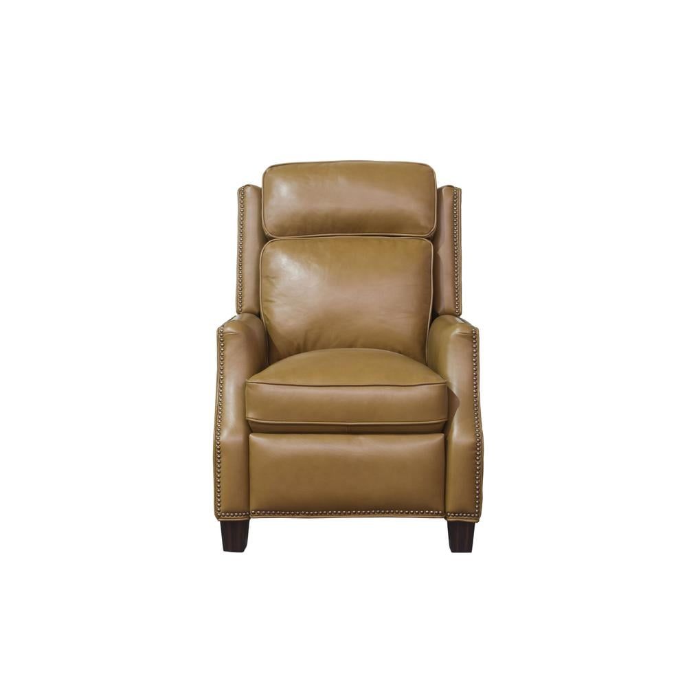 Van Buren Handcrafted Brown Leather Recliner with Wood Accents