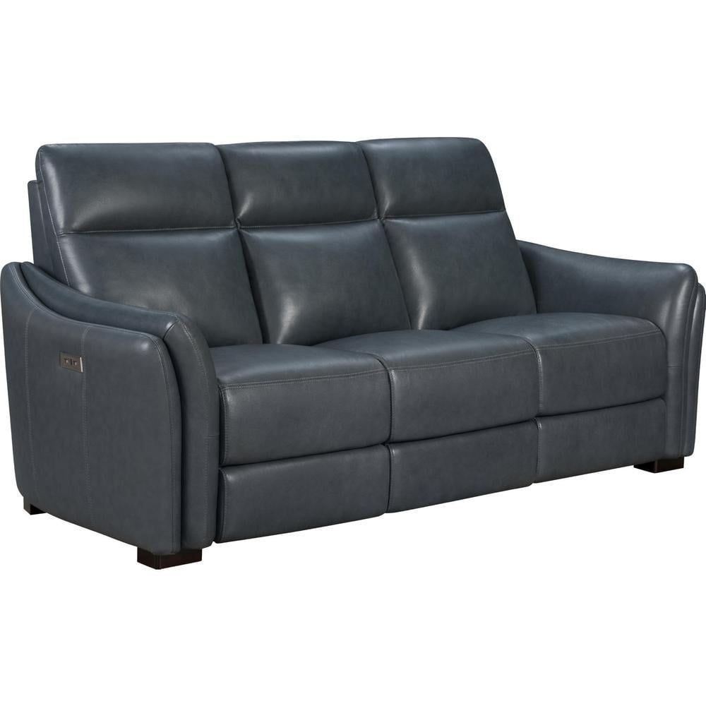 Gray Leather Power Reclining Sofa with Track Arms