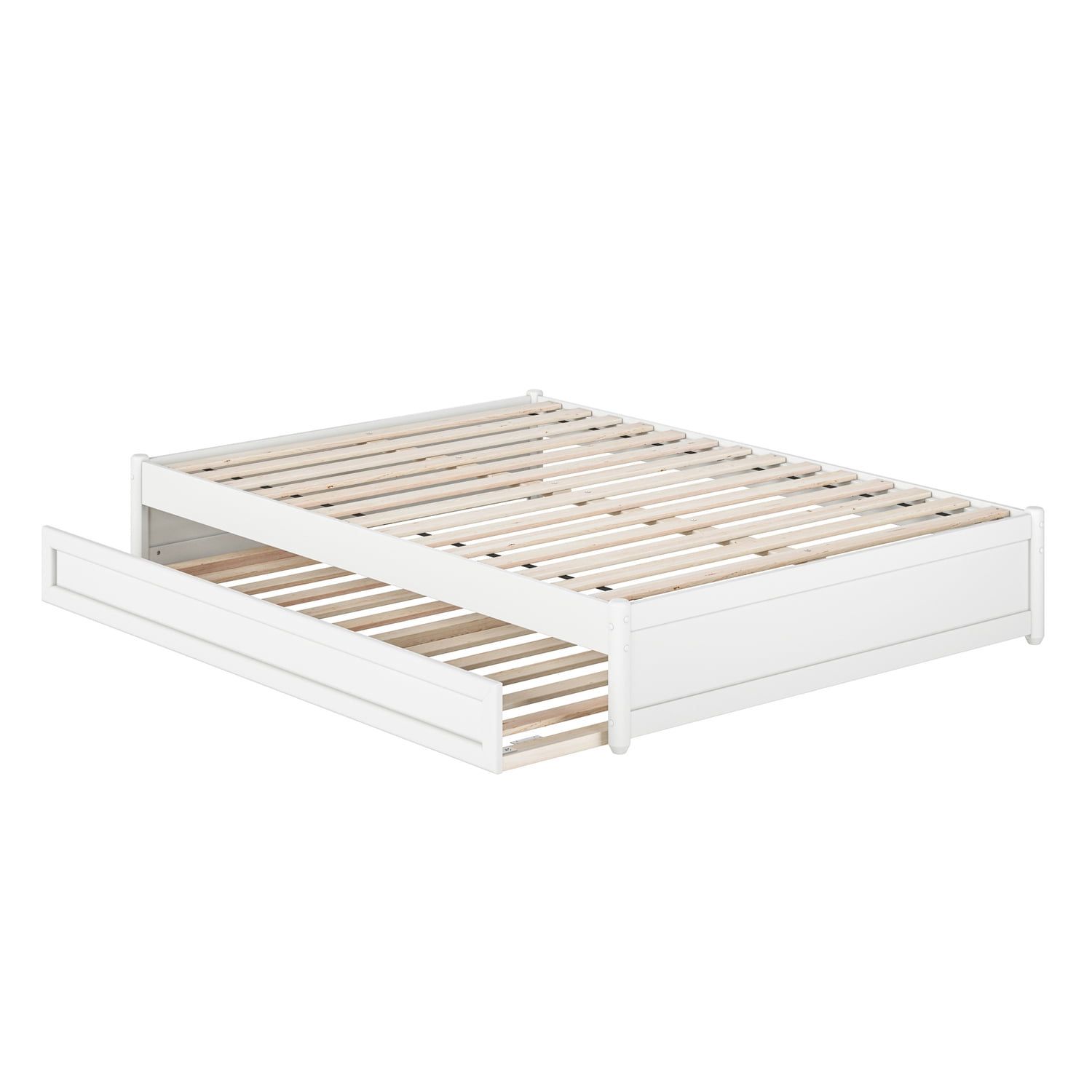 Barcelona White Full Wood Platform Bed with Twin Trundle