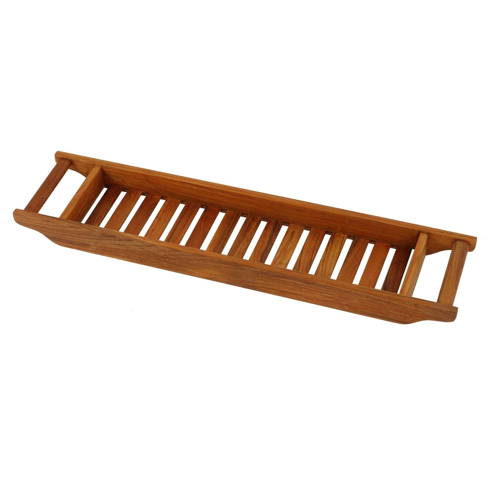 Natural Teak Wood Bathtub Caddy with Handles, 33.5" Wide