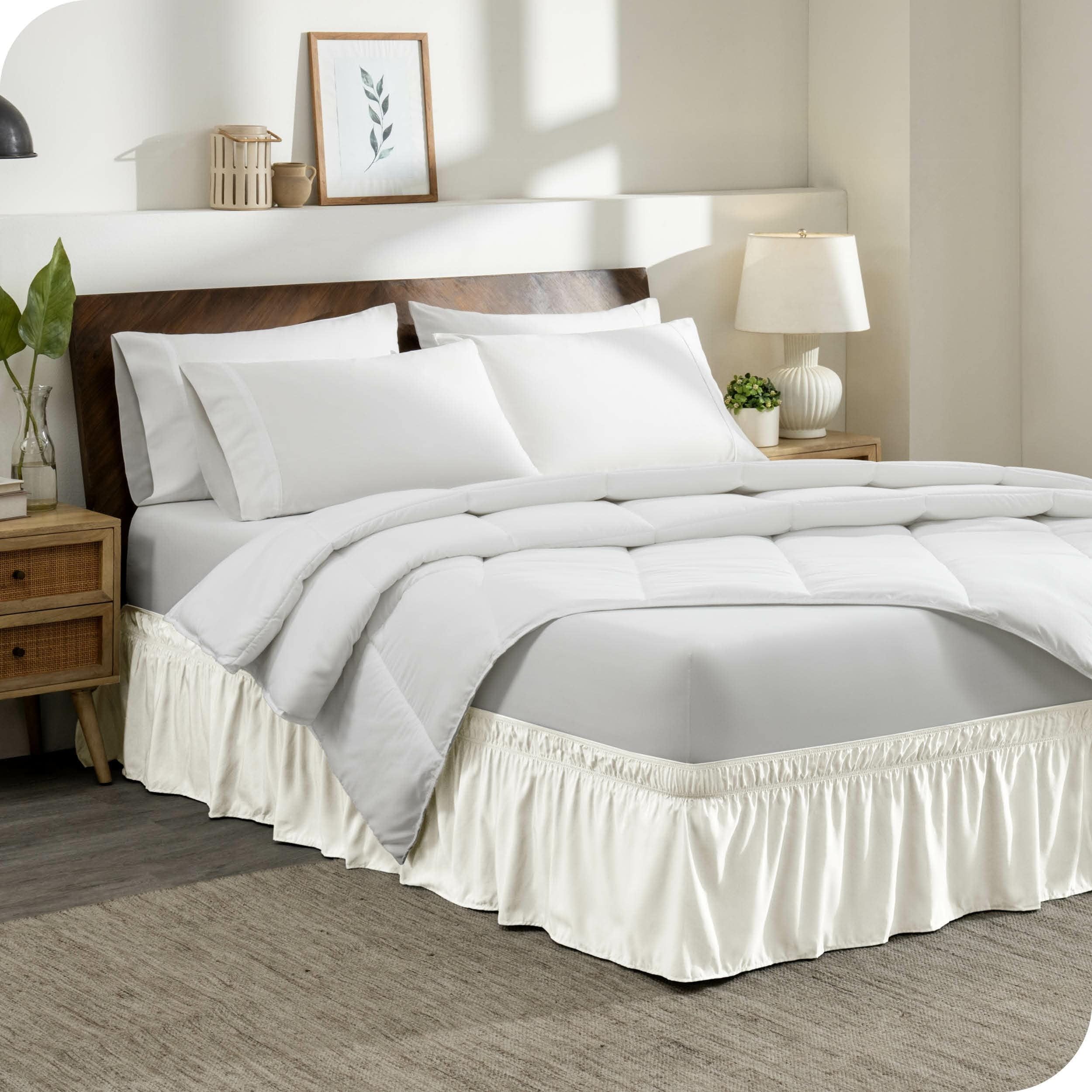 Full Cream Polyester Ruffled Adjustable Bed Skirt