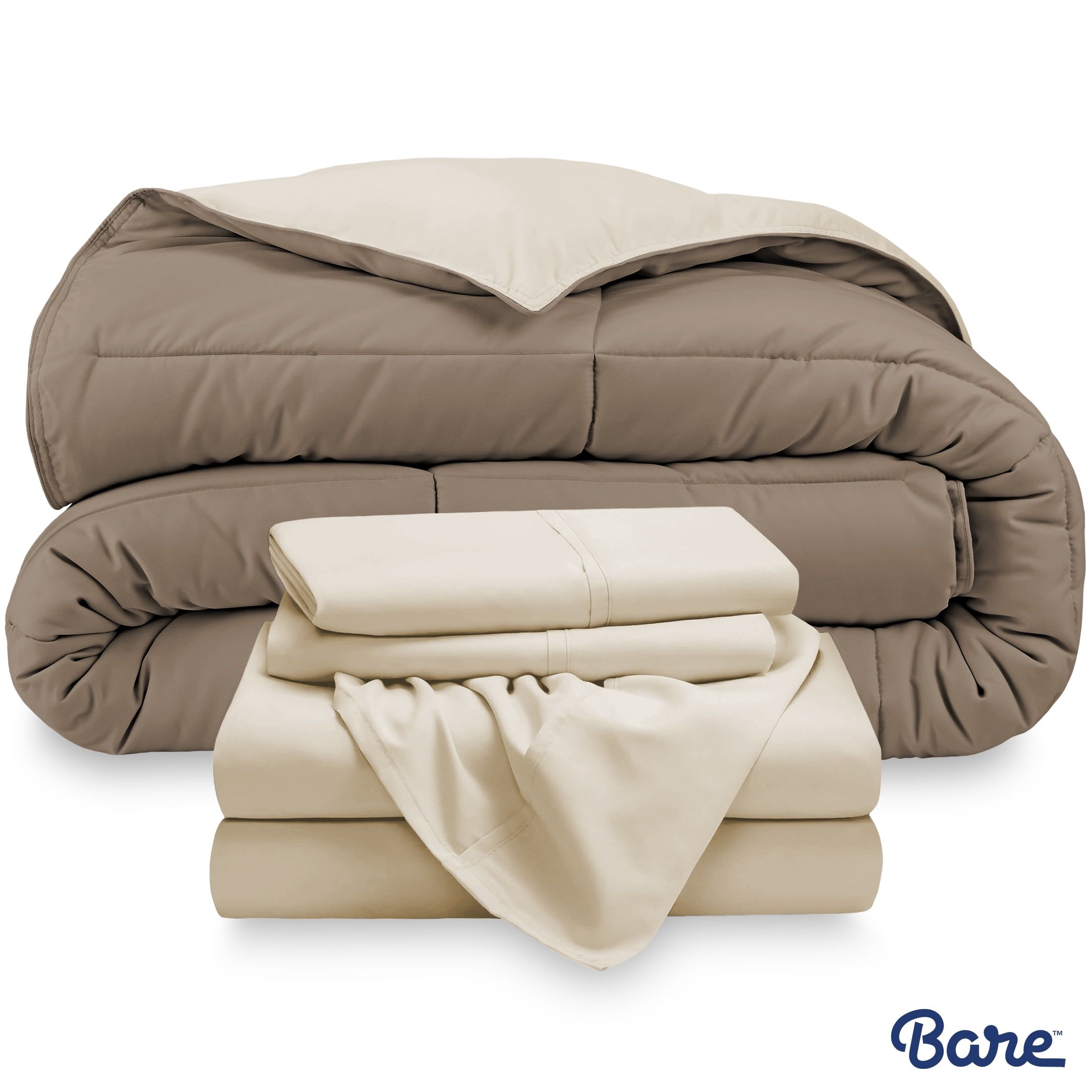 Twin Taupe and Sand Reversible Microfiber Bed-in-a-Bag Set