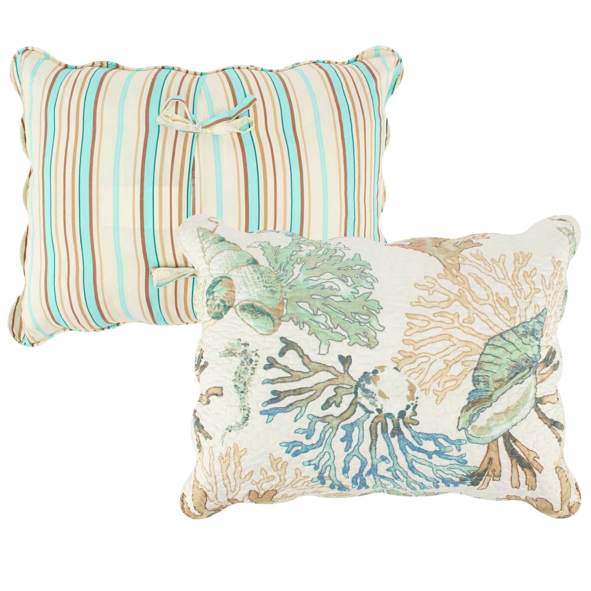 Coastal Coral and Stripe Cotton Polyester Standard Pillow Sham