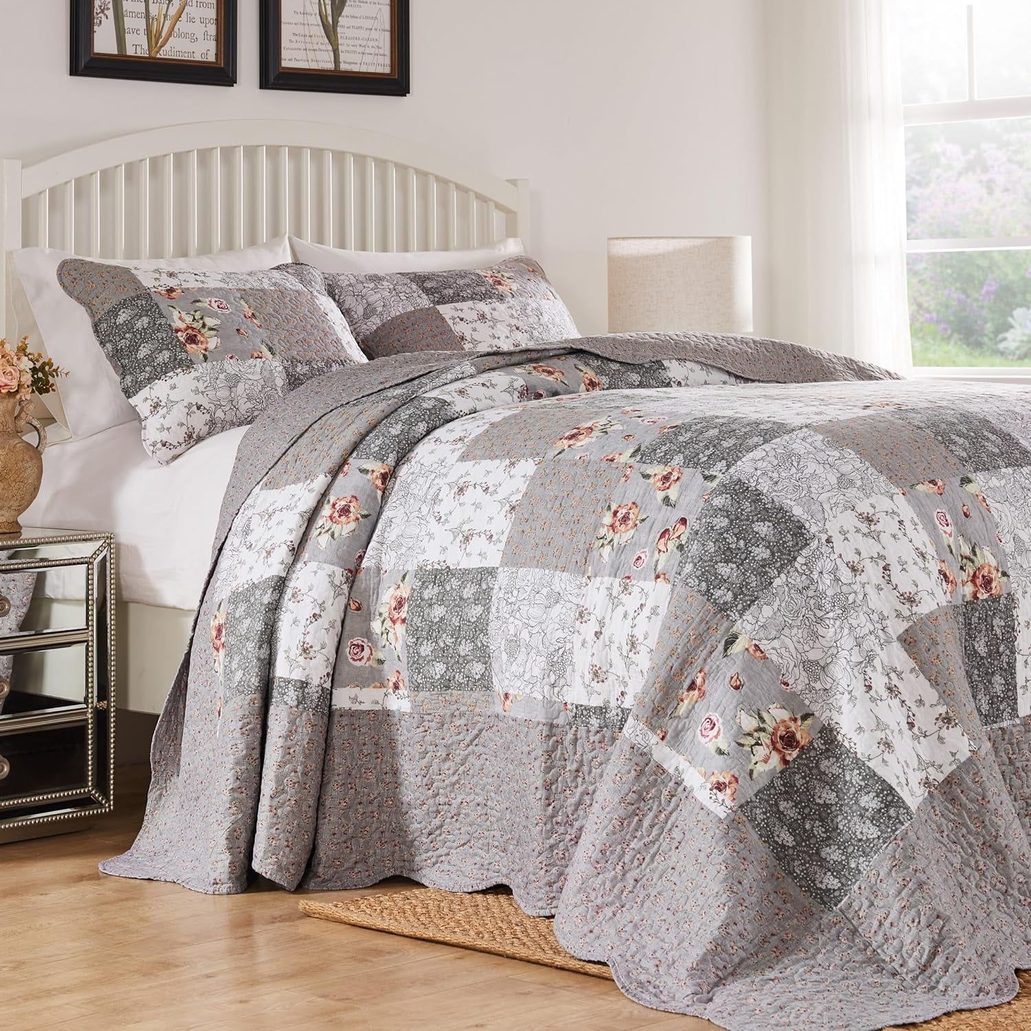 Giulia Gray Cotton Reversible Full Bedspread Set