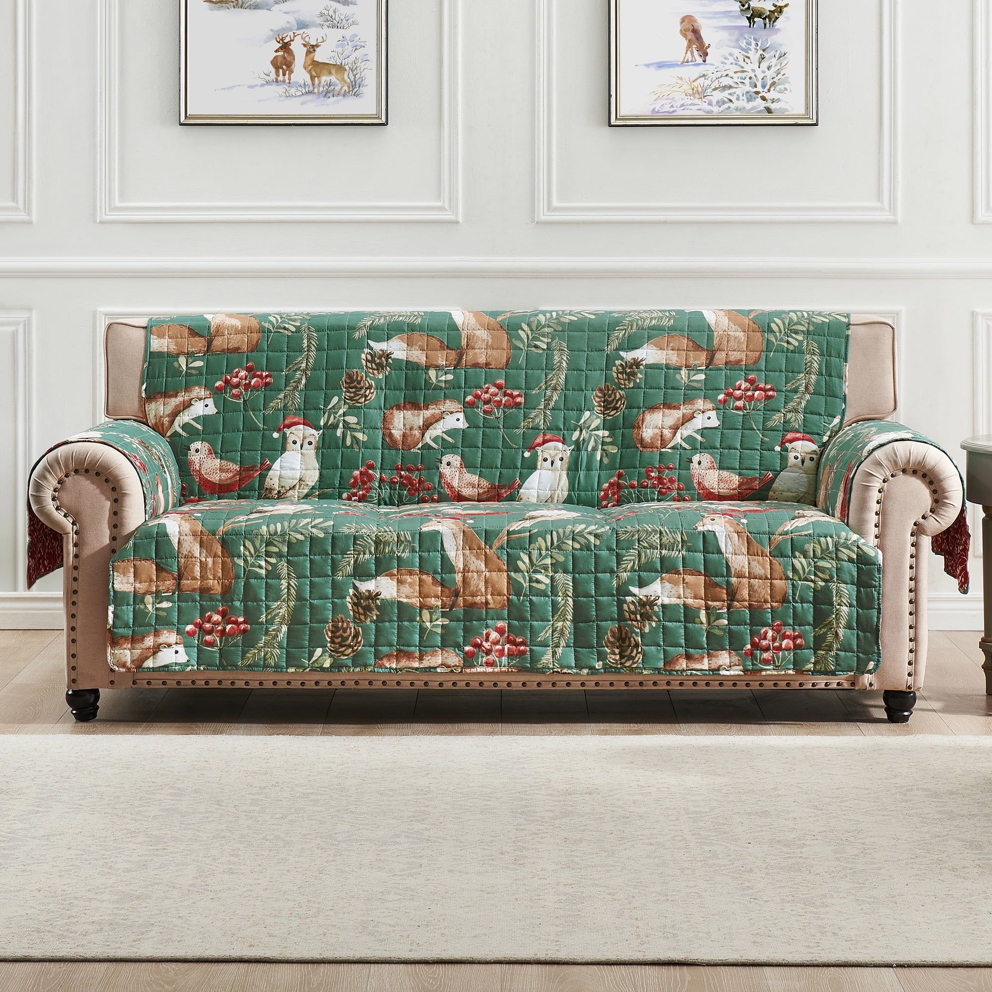 Holiday Forest Green and Red Reversible Sofa Cover