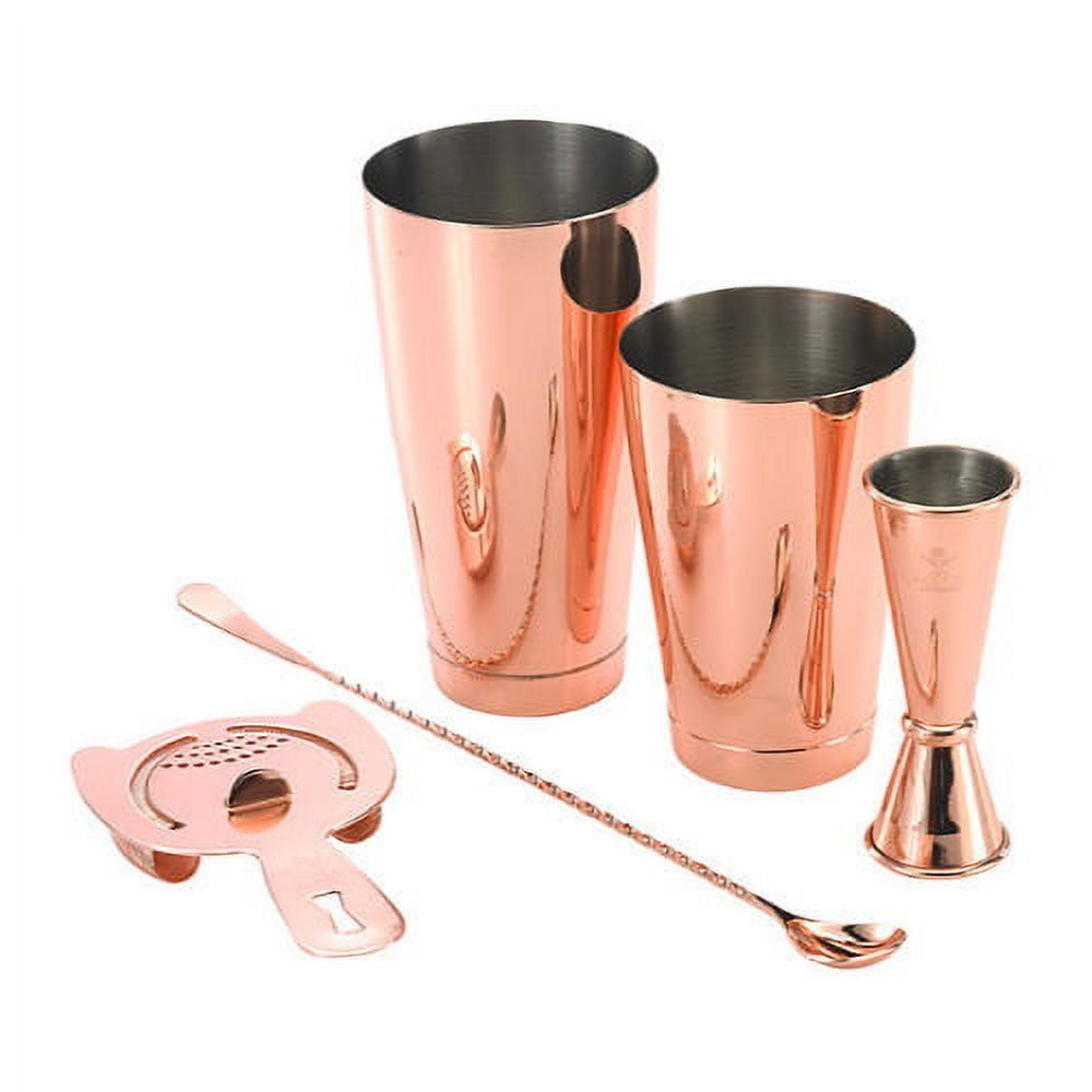 Copper 5-Piece Cocktail Set with Strainer and Jigger