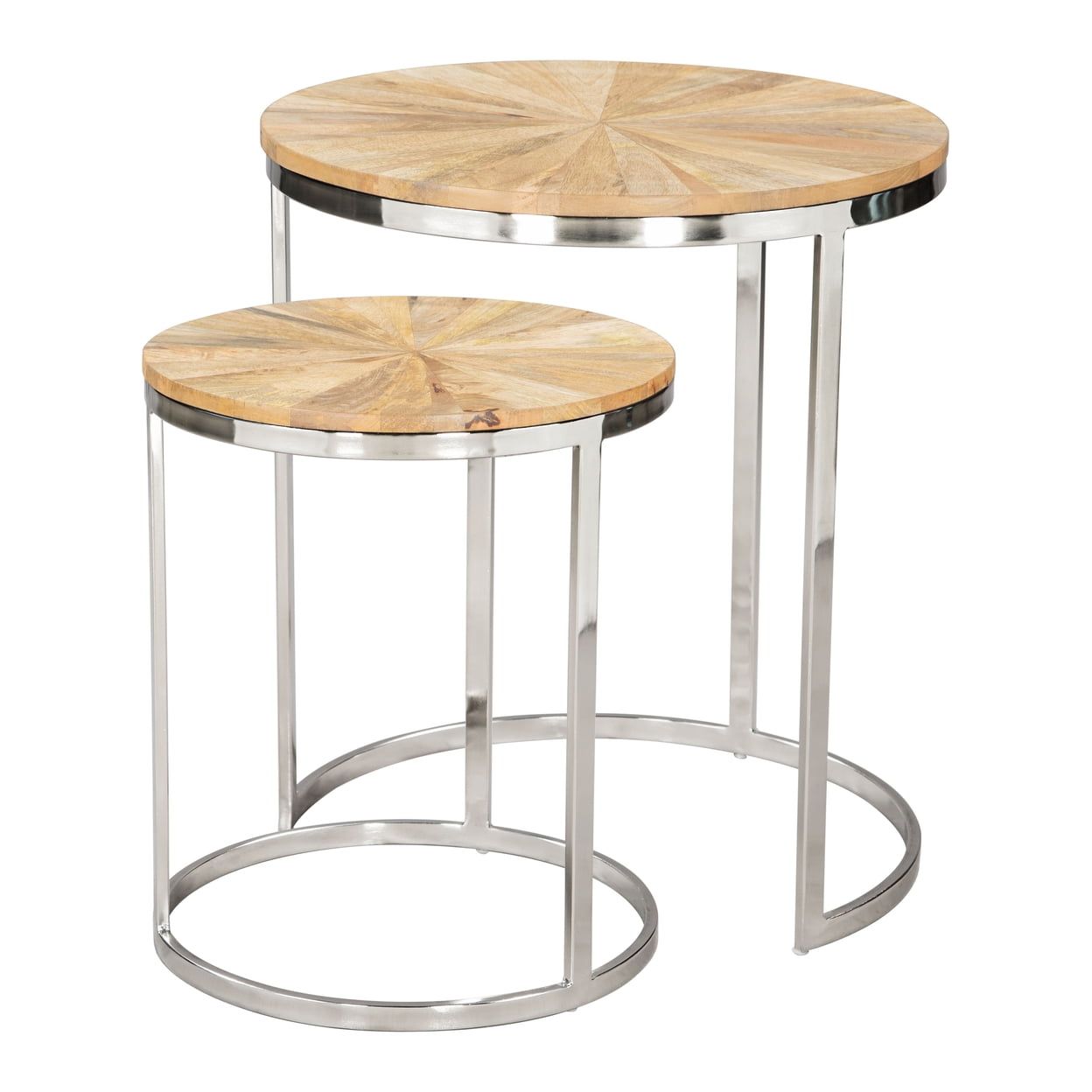 Natural Acacia Wood and Steel Nesting Coffee Table Set