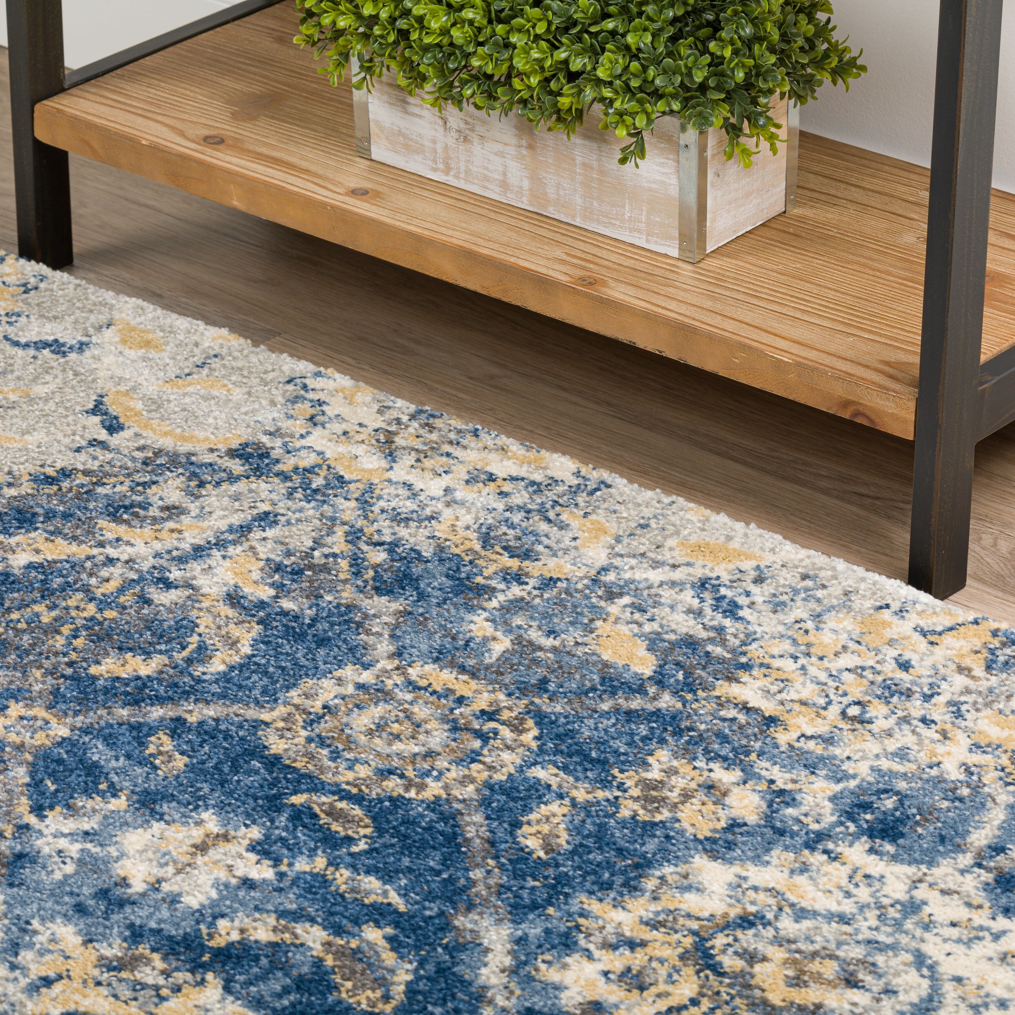 Blue Rectangular Shag Area Rug with Cotton Backing