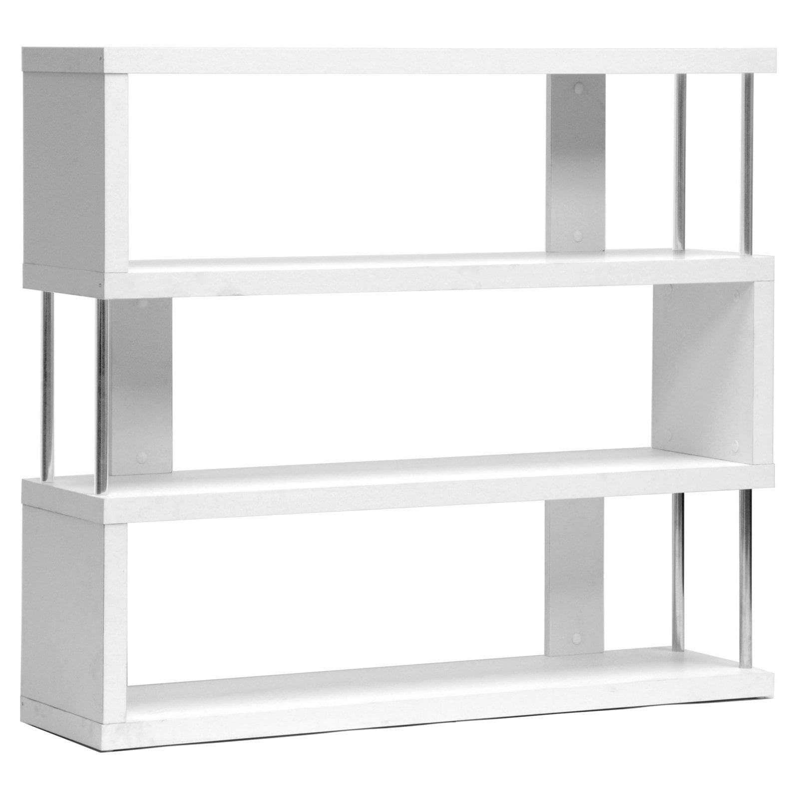 White Modern 3-Shelf Rectangular Étagère with Chrome Supports