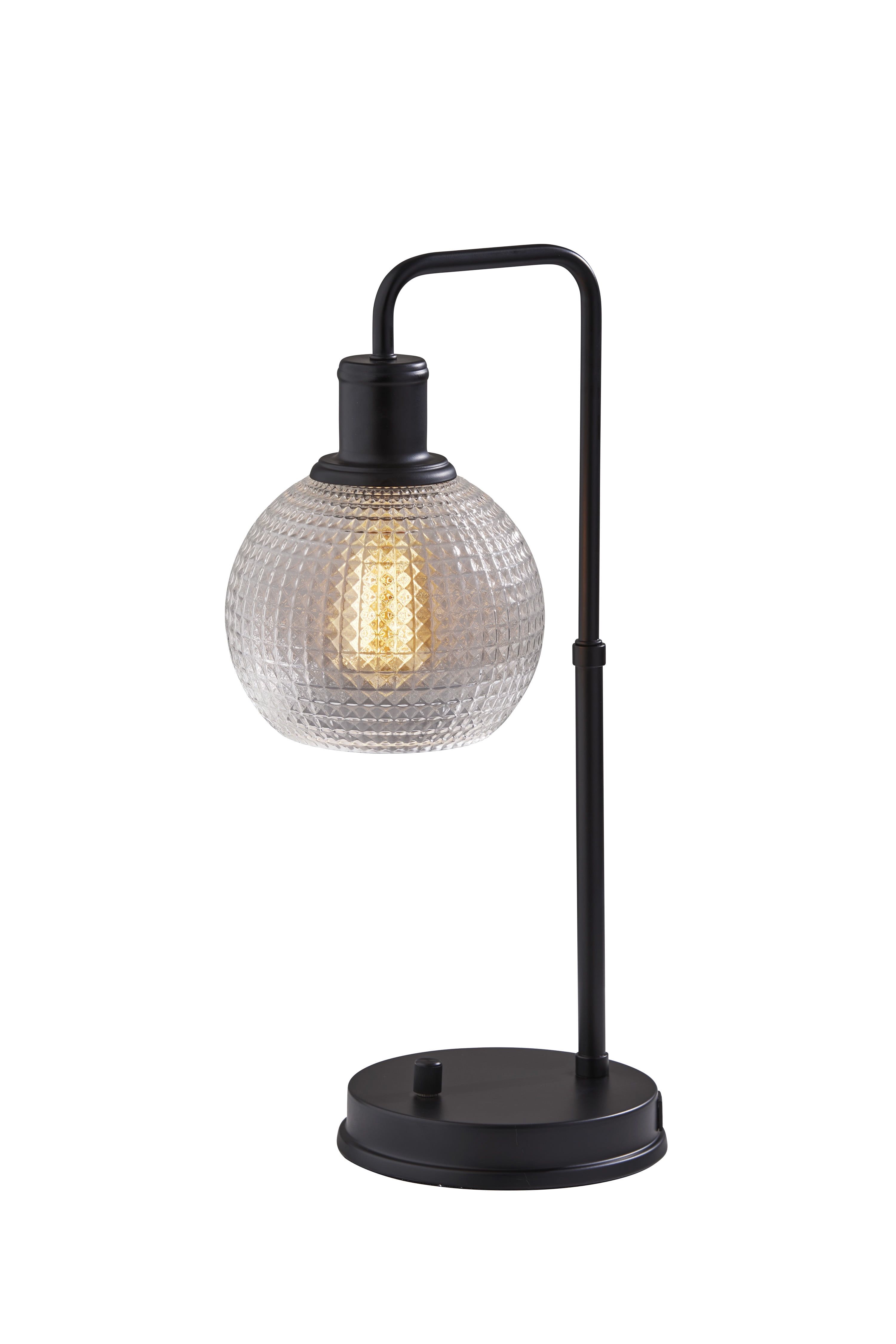 Edison Black Metal Desk Lamp with Textured Glass Globe