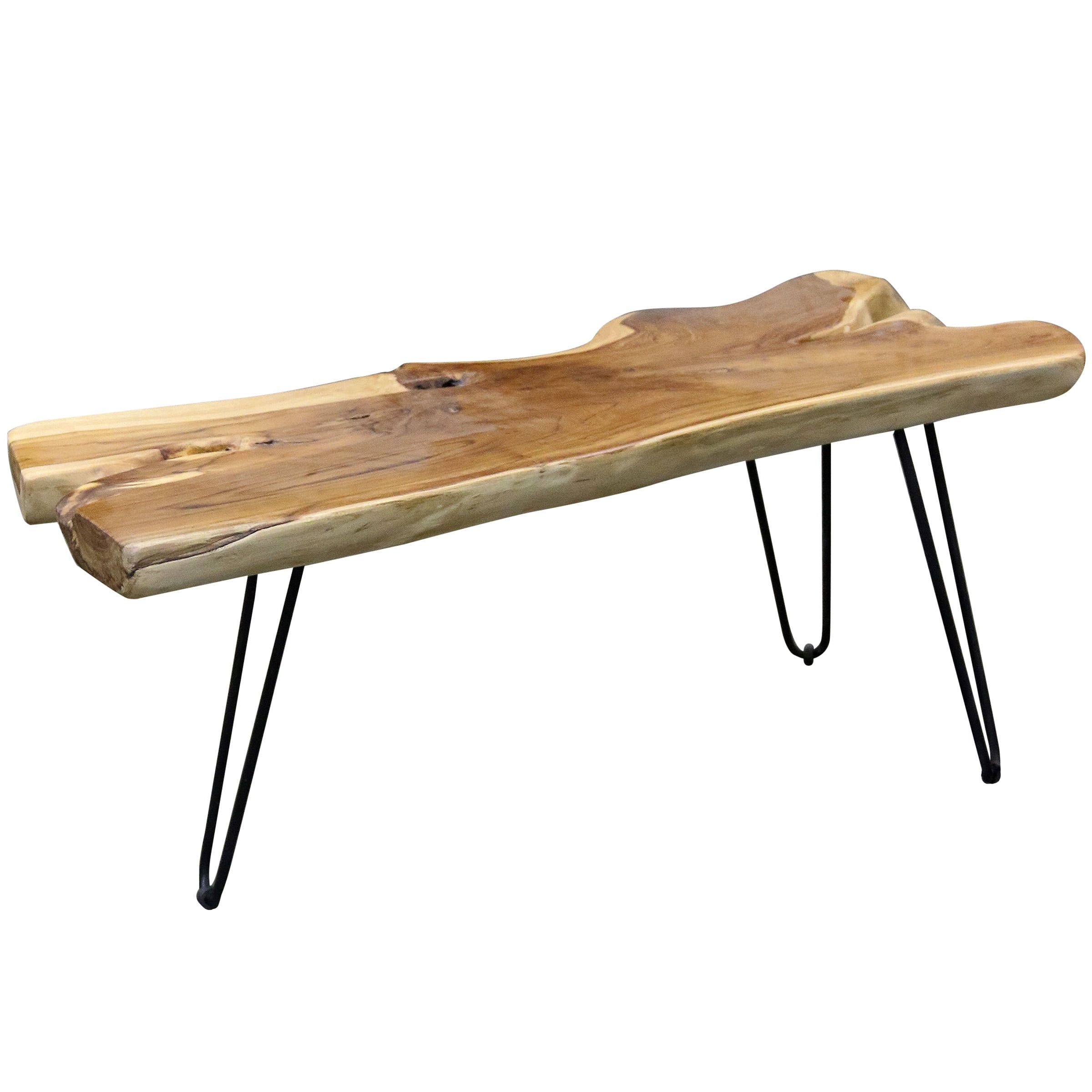 Rustic Teak Wood and Iron Paperclip Rectangular Coffee Table - Natural Finish