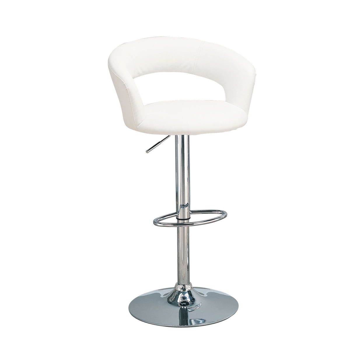 White Faux Leather Adjustable Swivel Bar Stool with Chrome Base