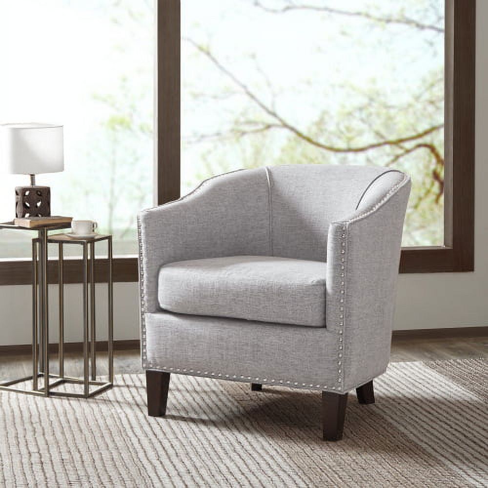 Cream Upholstered Barrel Accent Chair with Wood Legs