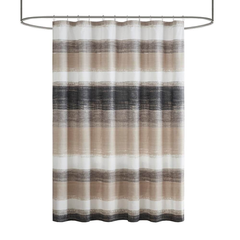 Taupe and Black Watercolor Stripe Shower Curtain with Liner