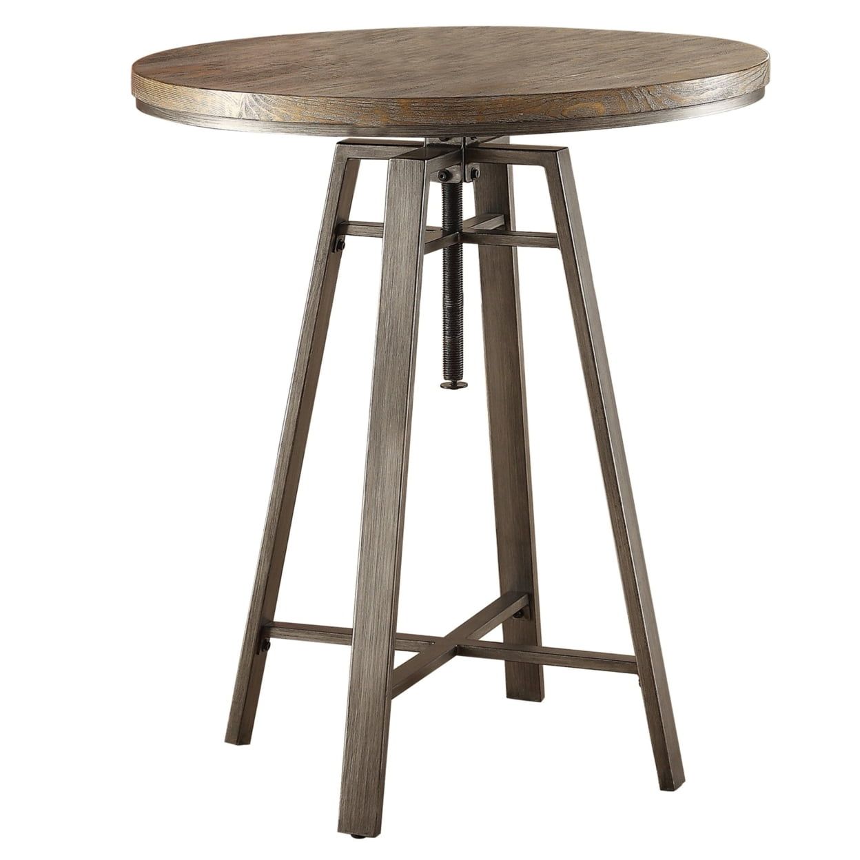 Industrial Round Reclaimed Wood Adjustable Bar Table