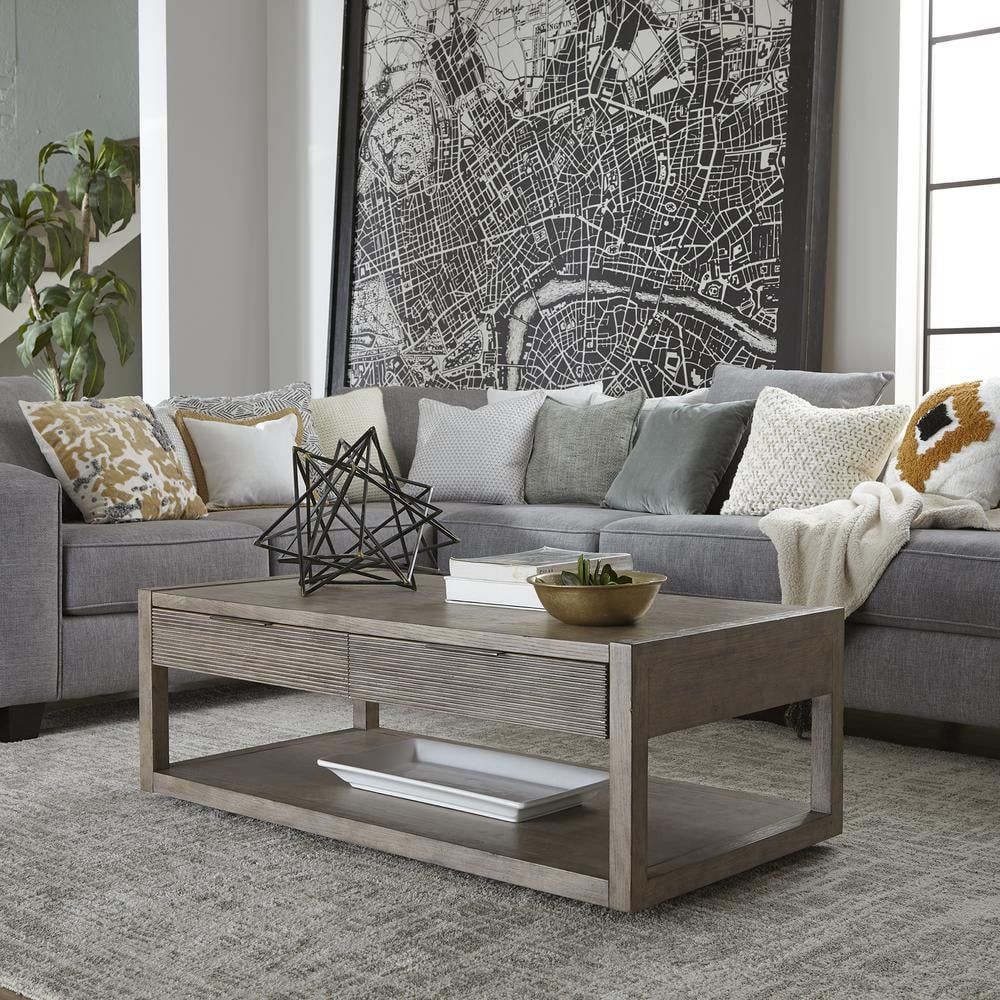 Dusty Taupe Rectangular Wood Cocktail Table with Storage