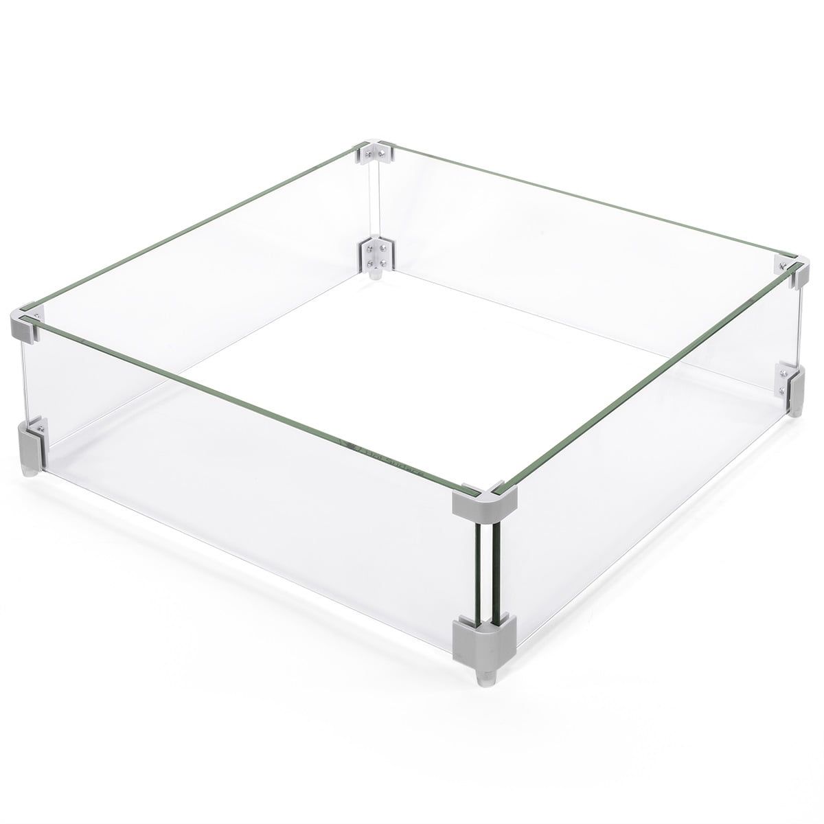 Clear Tempered Glass Square Fire Pit Wind Guard with Aluminum Brackets