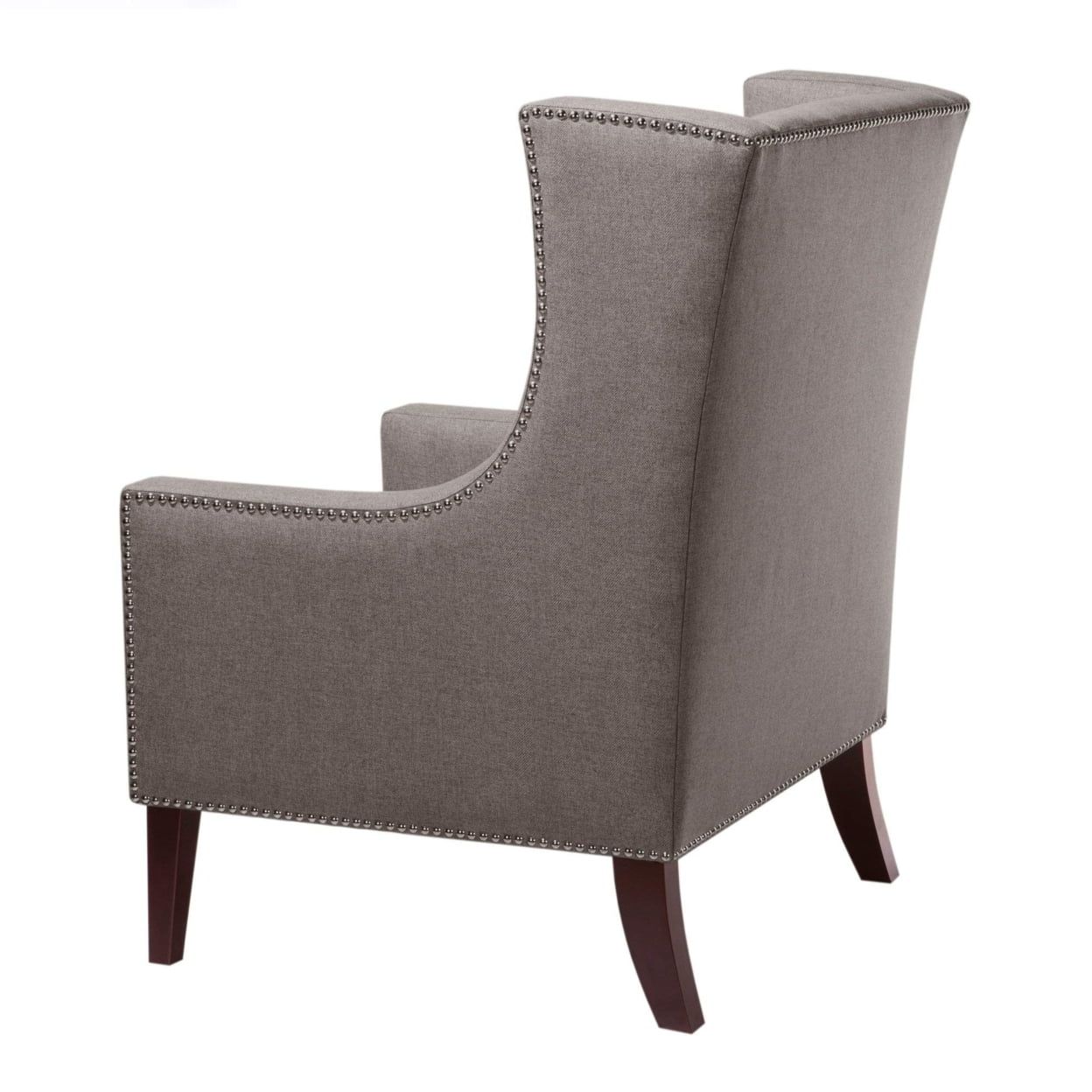 Dark Gray Wood Accent Chair with Herringbone Fabric