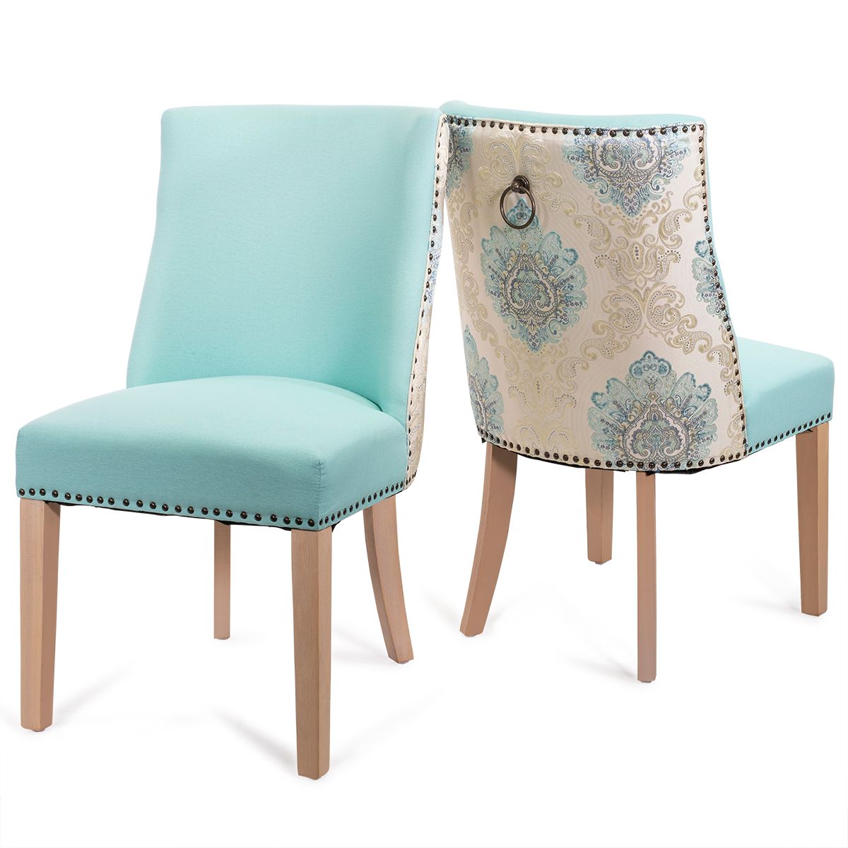 Versailles Blue Leather Upholstered Parsons Side Chair with Birch Wood Legs