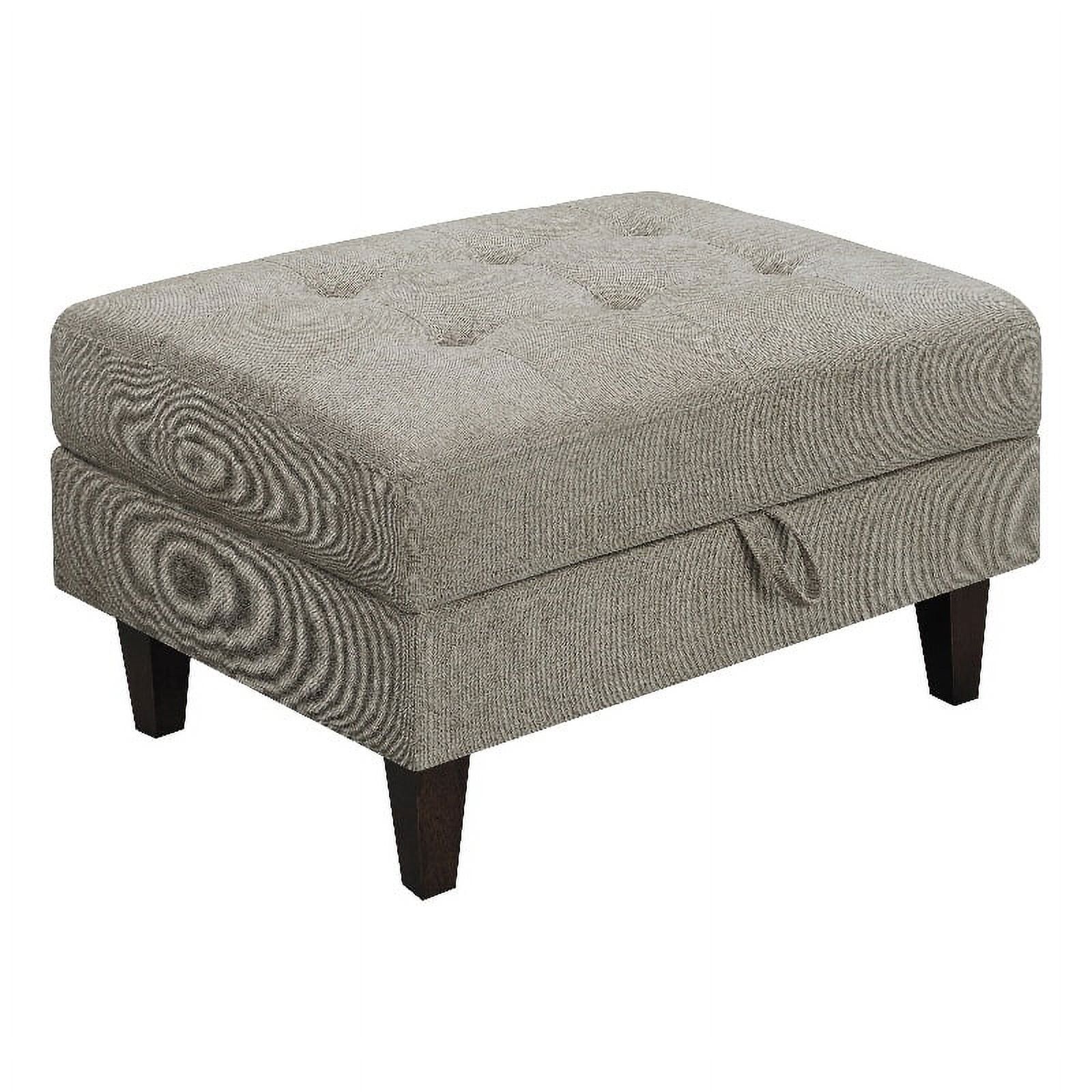 Transitional Beige Tufted Storage Ottoman with Dark Brown Feet