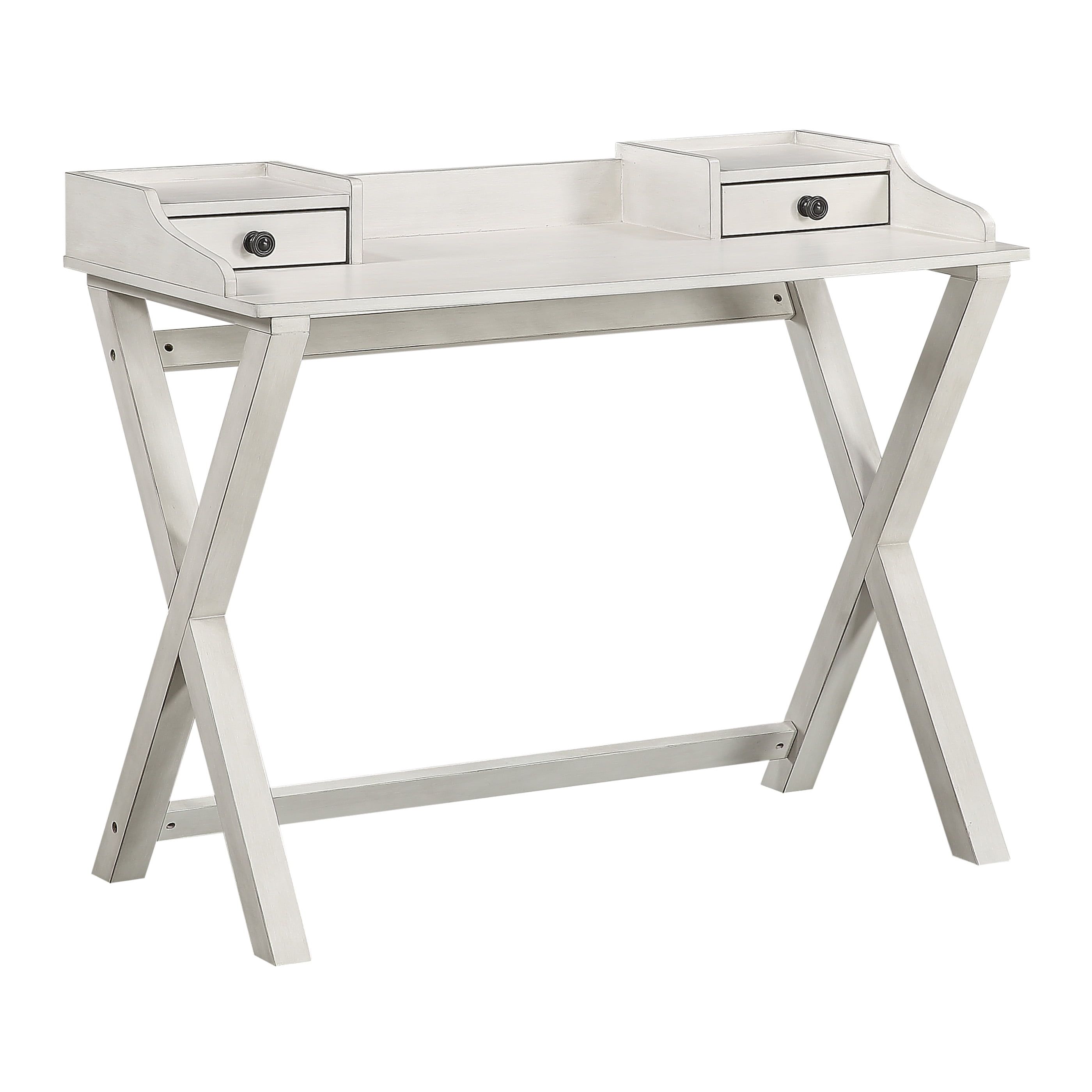 White Wash Birch Veneer Writing Desk with Rustic Iron Pulls