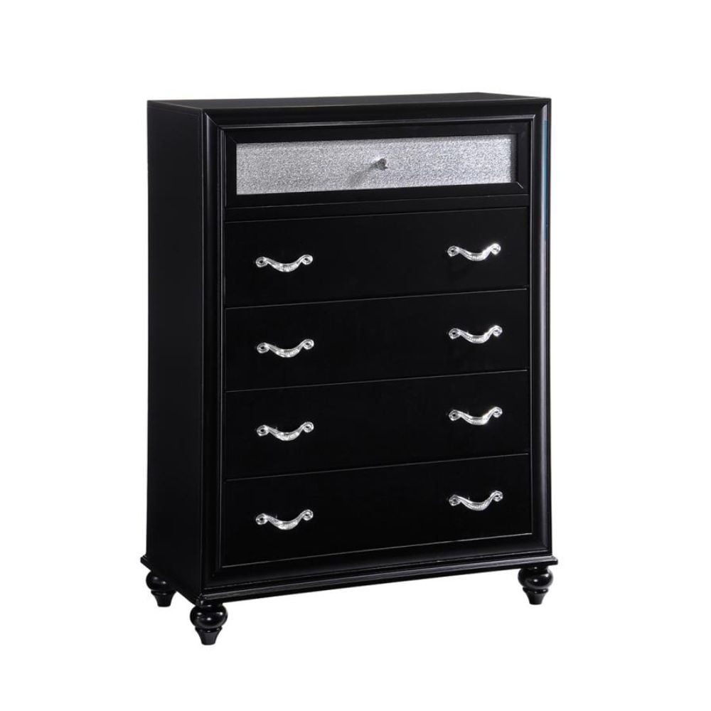 Black Transitional 5-Drawer Chest with Felt Lined Top Drawer