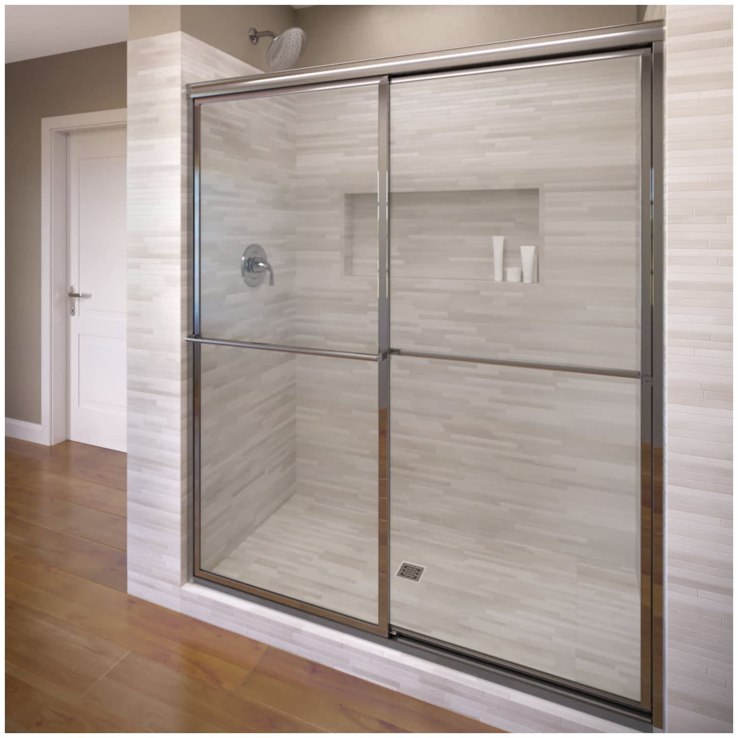 Deluxe 71.5" Chrome Framed Sliding Shower Door with Clear Glass