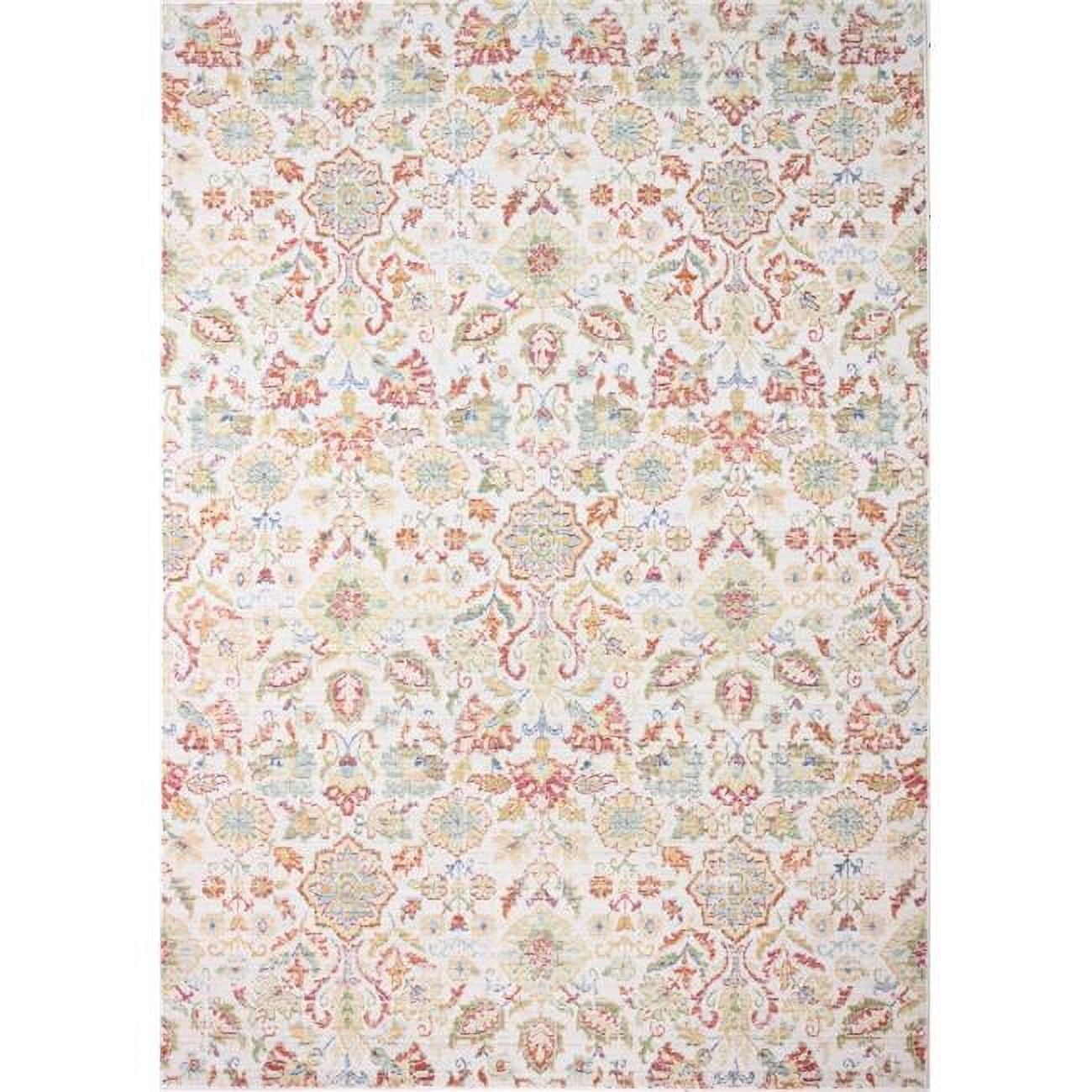 Ivory Floral Silhouette 8' x 10' Washable Synthetic Area Rug