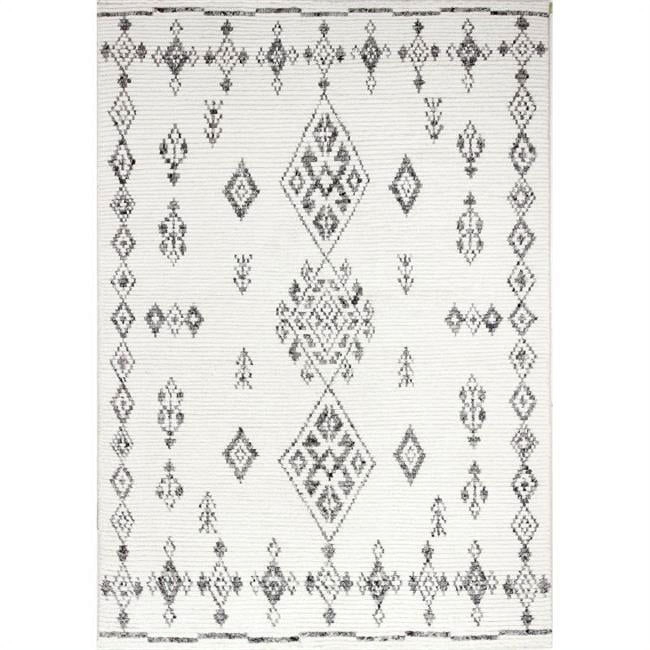 Hand-Knotted Ivory Wool Rectangular 9' x 12' Area Rug
