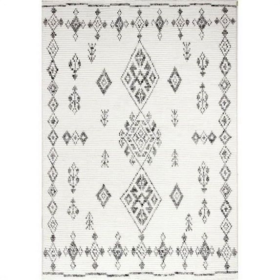 Hand-Knotted Ivory Wool Rectangular 9' x 12' Area Rug