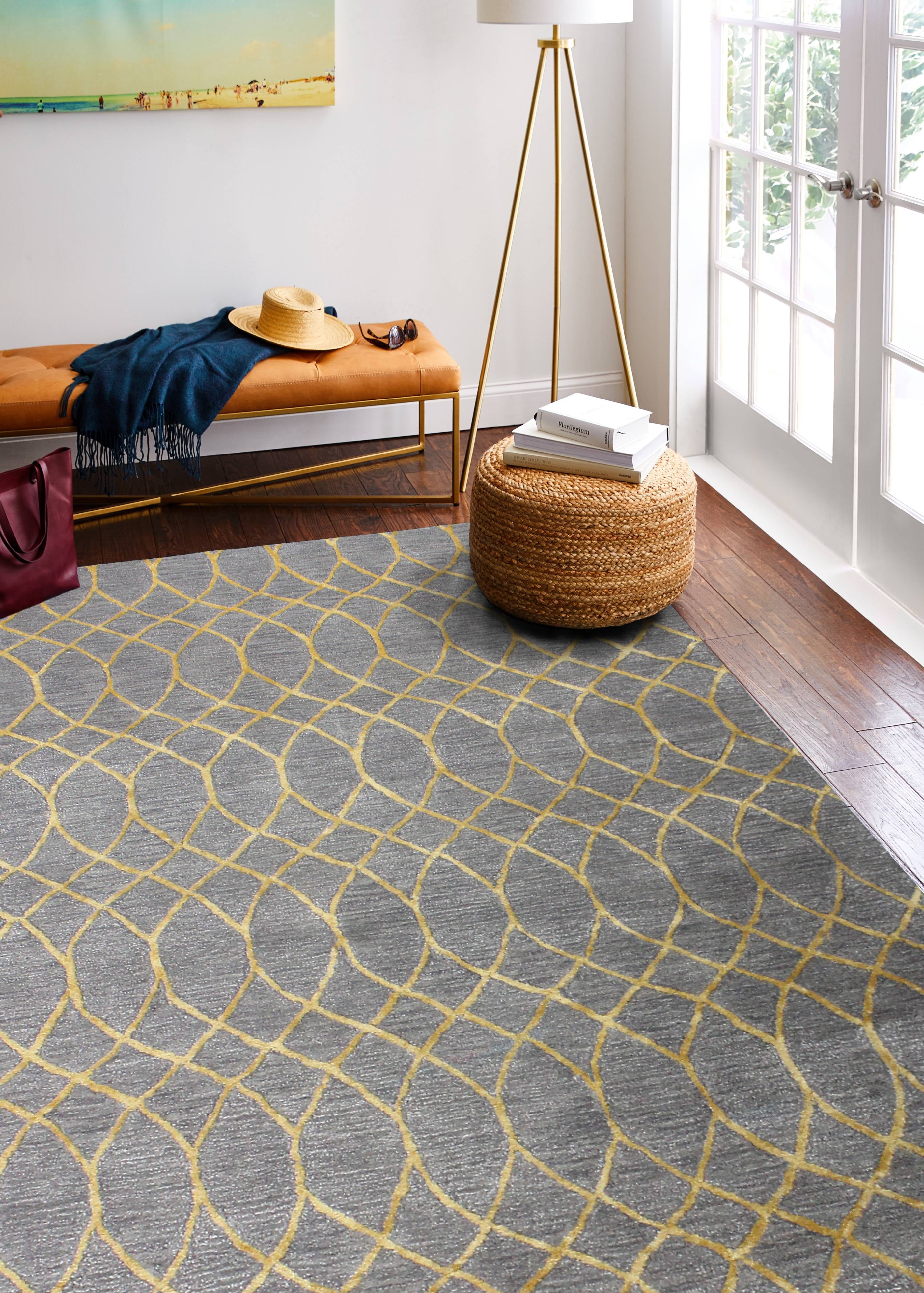 Gray Geometric Hand-Tufted Wool and Viscose Area Rug