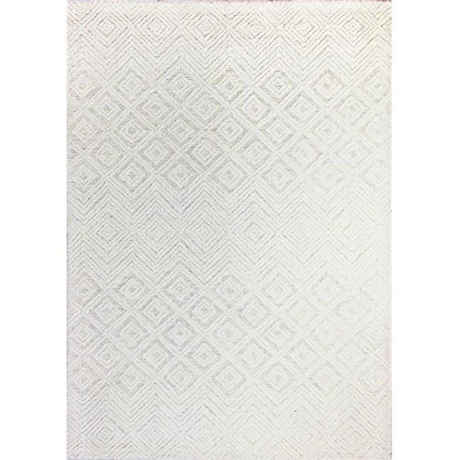 Handmade Tufted Wool Rug in White 5' x 7'