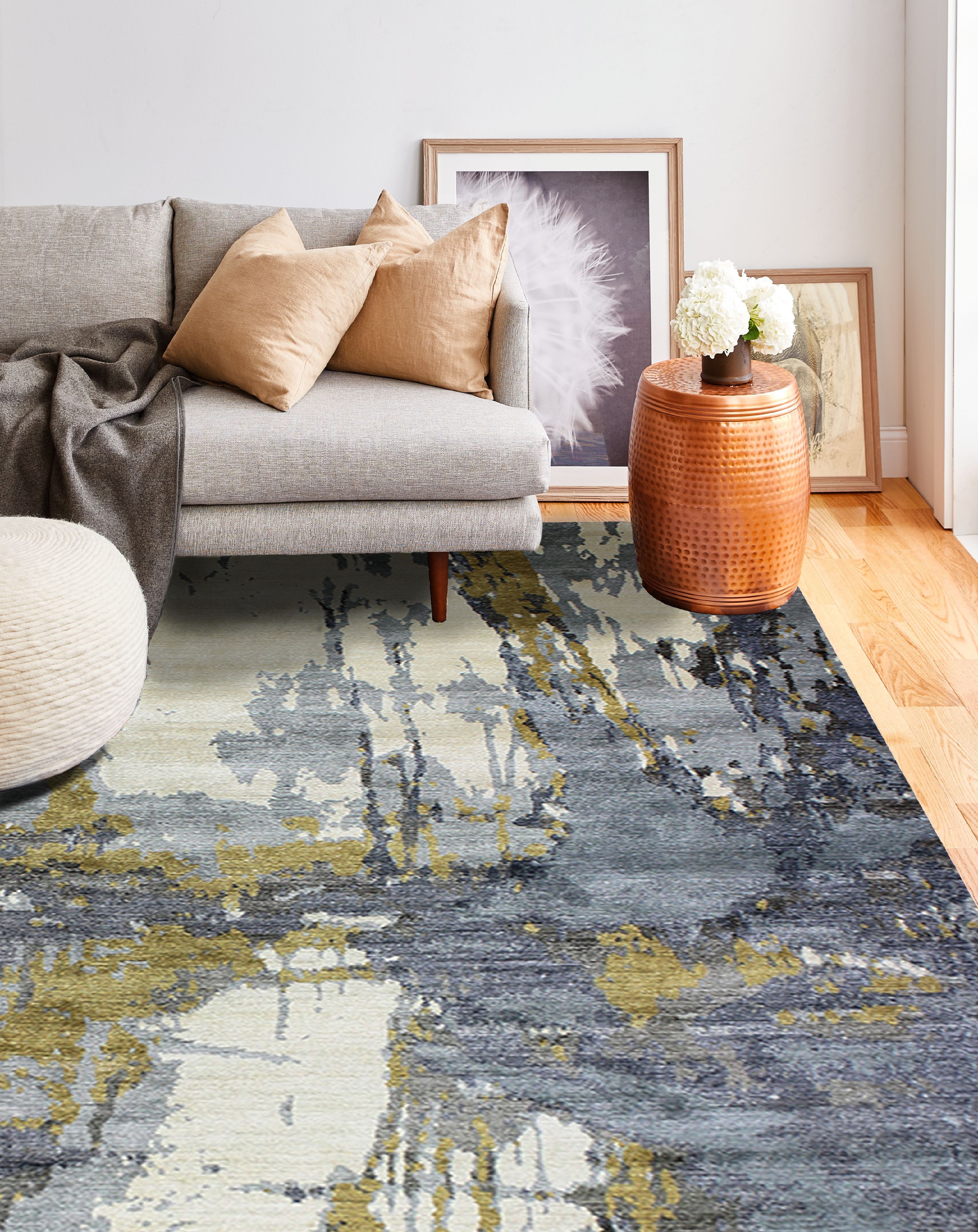 Luminous Cascade 6' x 9' Hand-Knotted Blue Abstract Viscose Rug