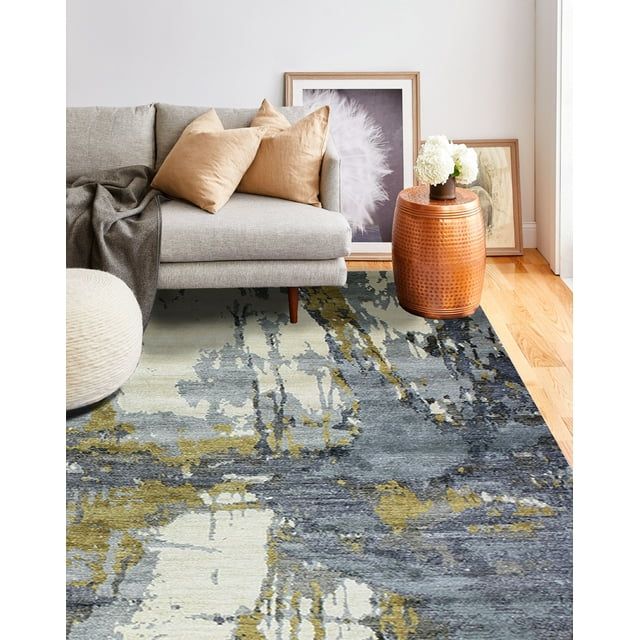 Luminous Cascade 6' x 9' Hand-Knotted Blue Abstract Viscose Rug