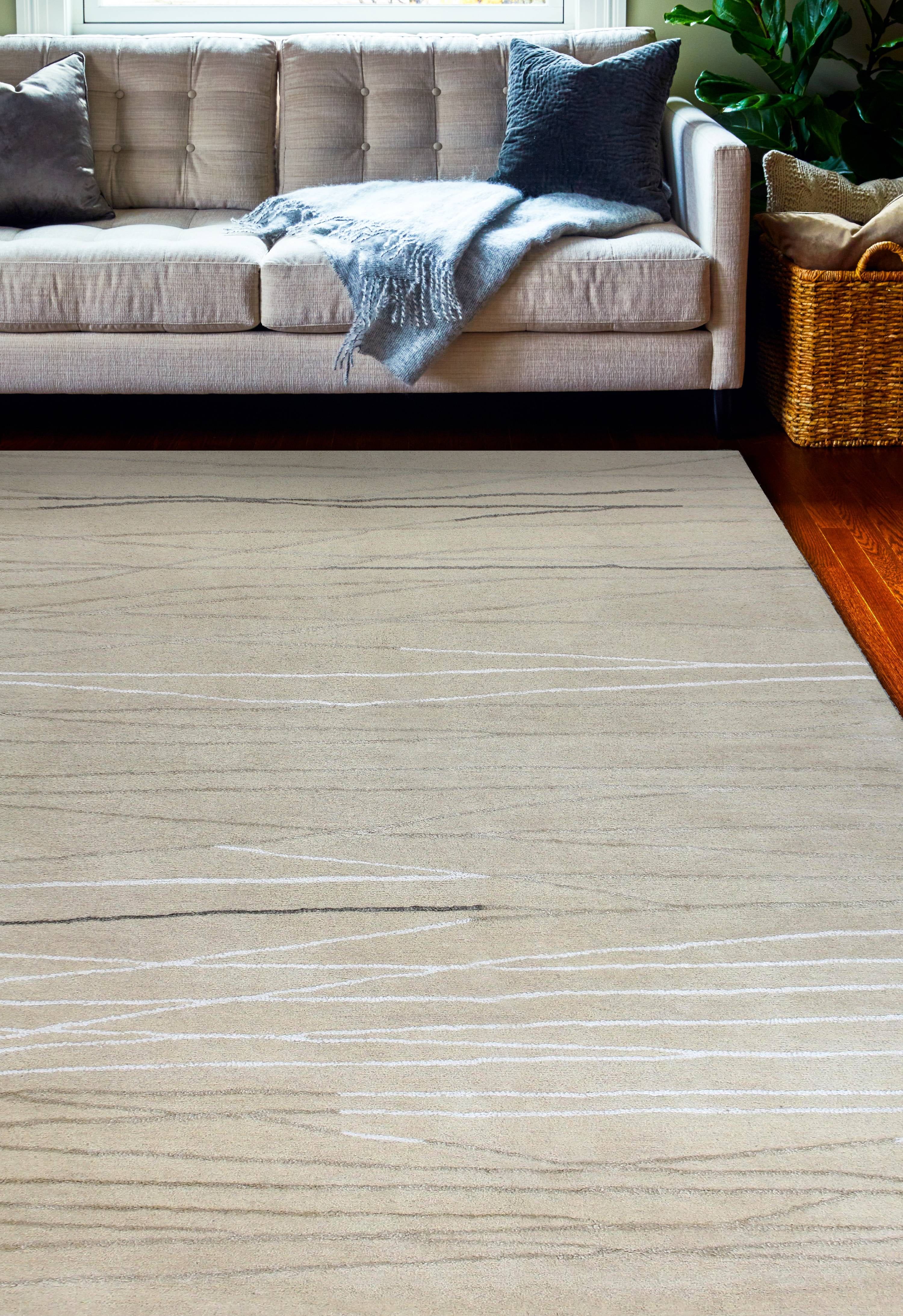 Ivory Abstract Handmade Wool and Viscose 8'6" x 11'6" Rug