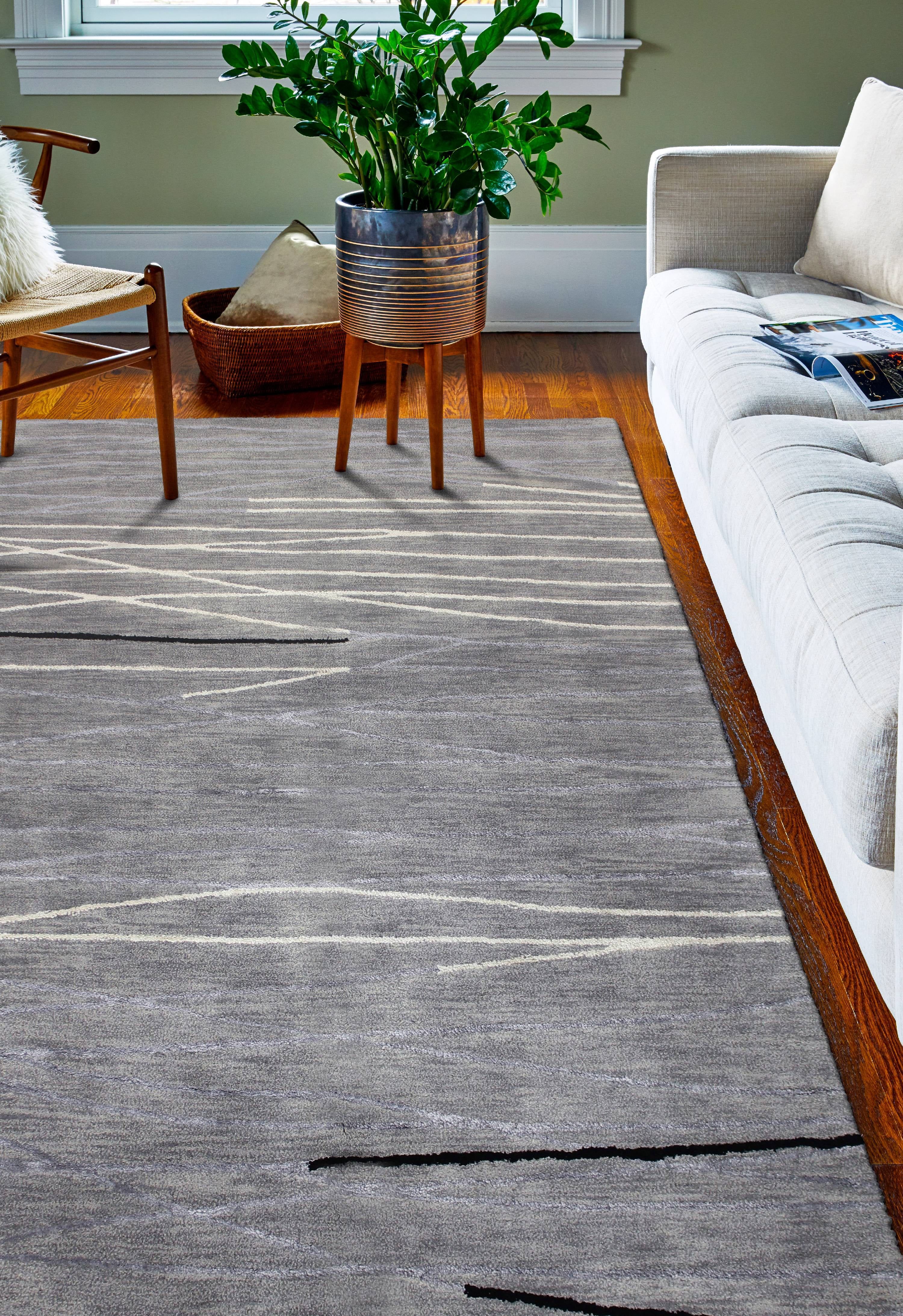 Gray Wool and Viscose Handmade Tufted Rectangular Area Rug