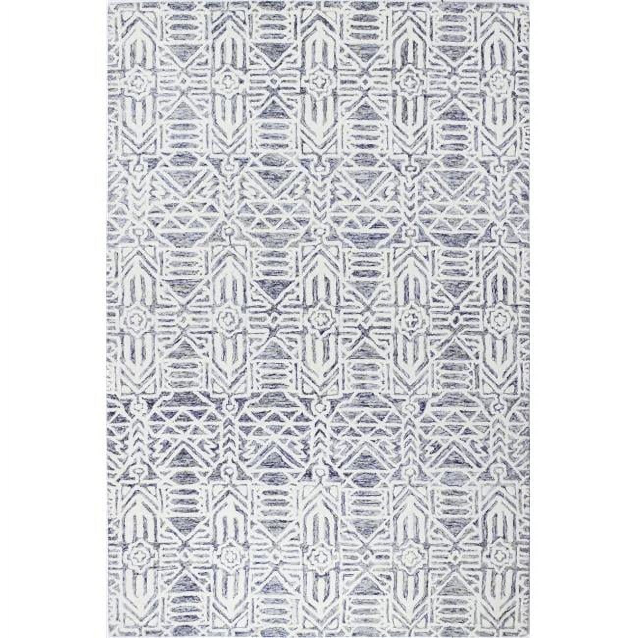 Ivory and Blue Handmade Wool Tufted 8' x 10' Area Rug