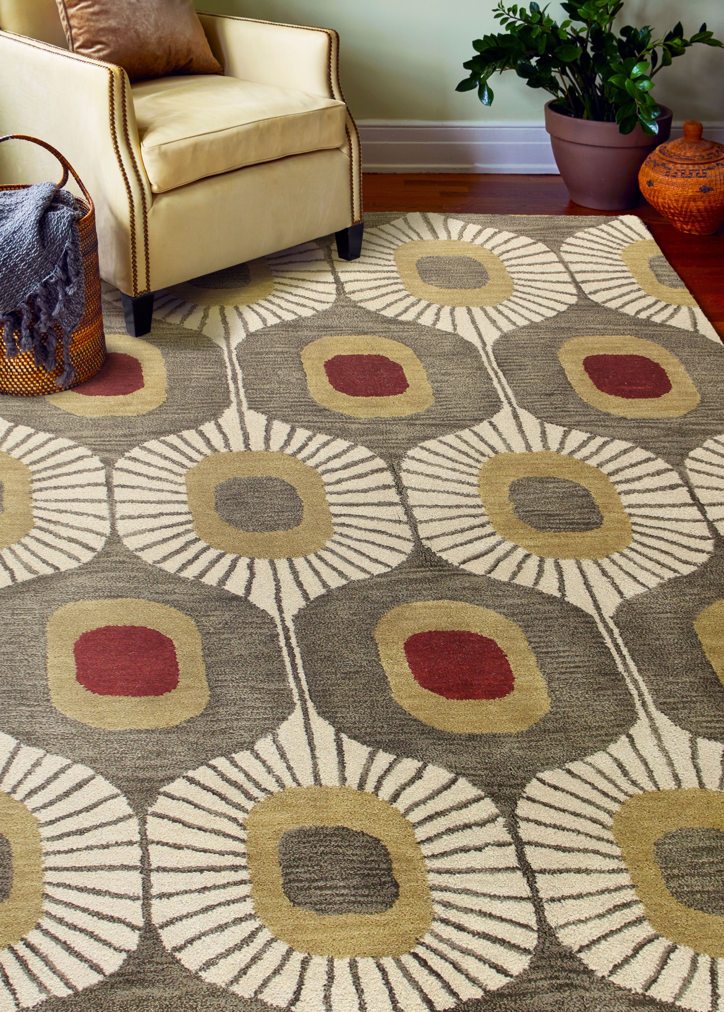 Mocha Geometric Tufted Wool 4' x 6' Area Rug