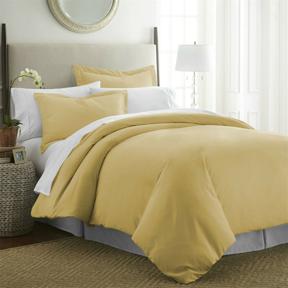 Lemon Yellow Queen Microfiber Duvet Cover Set with Shams