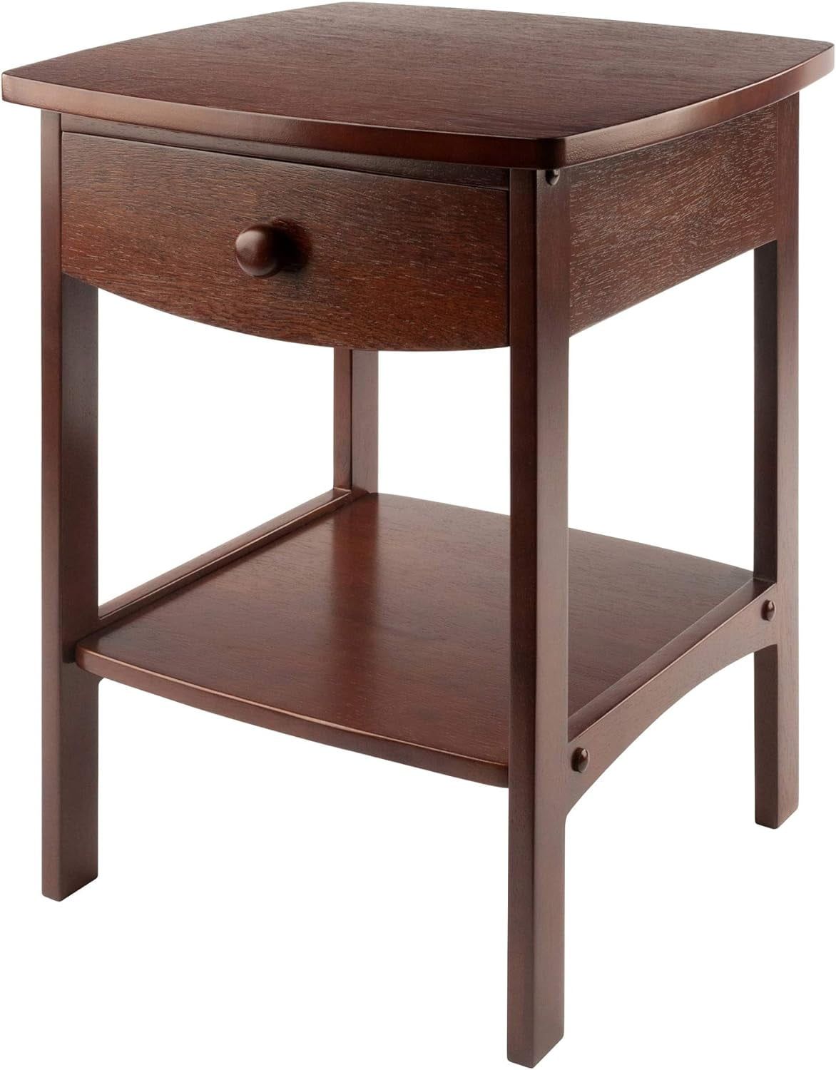 Transitional Walnut Square End Table with Storage and Curved Top