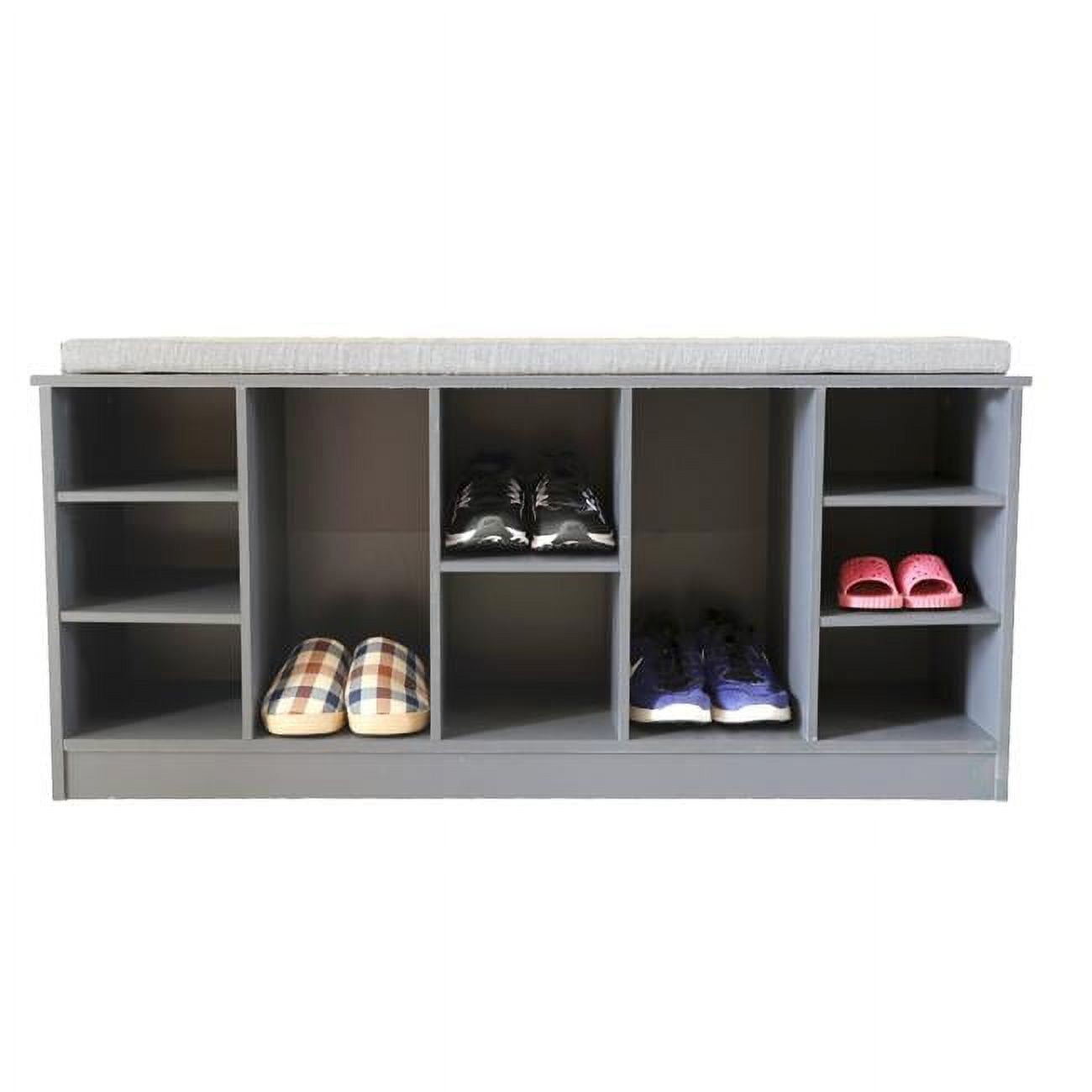 Gray Wooden Shoe Cubicle Storage Entryway Bench with Cushion