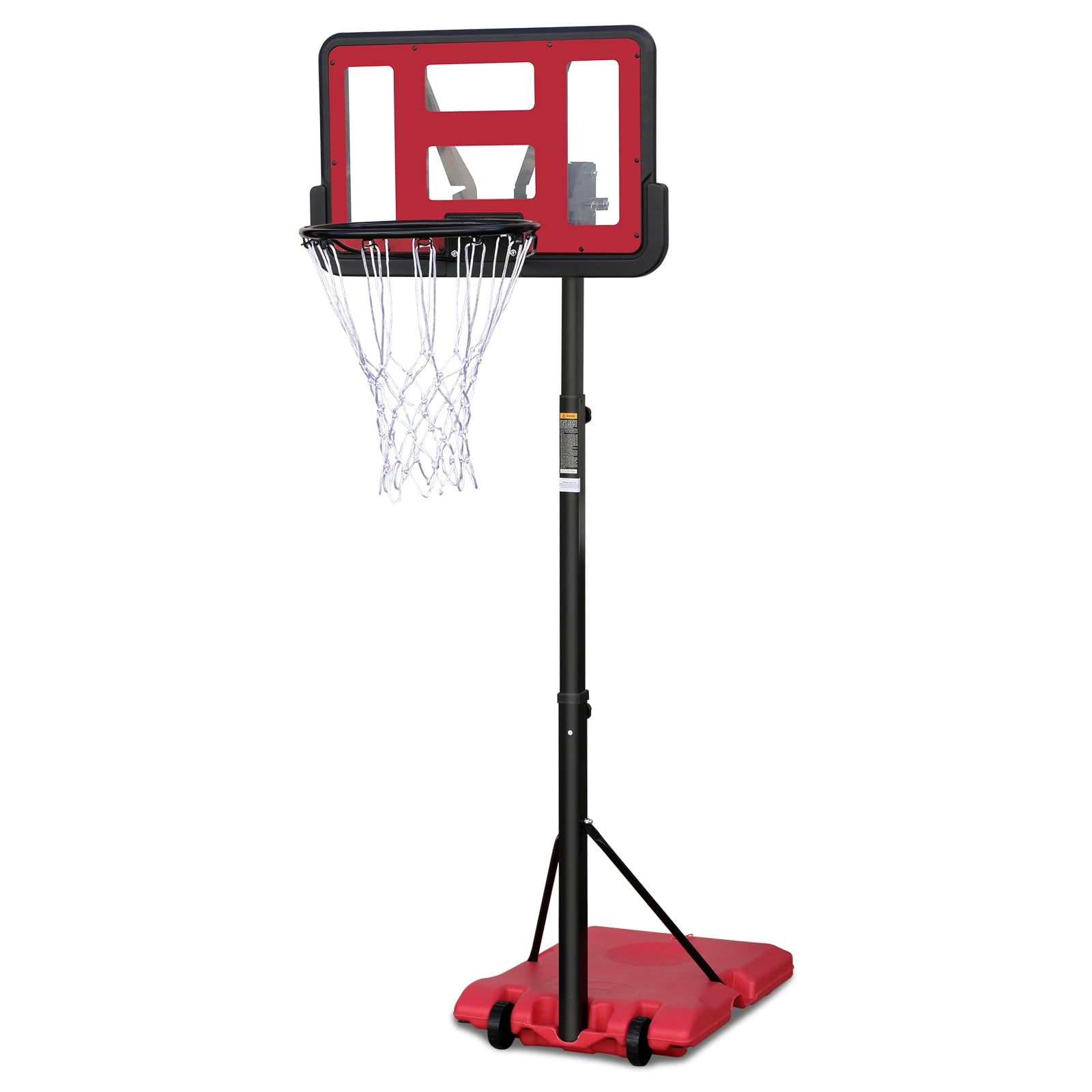 Adjustable Red Polycarbonate Portable Basketball Hoop with Wheels