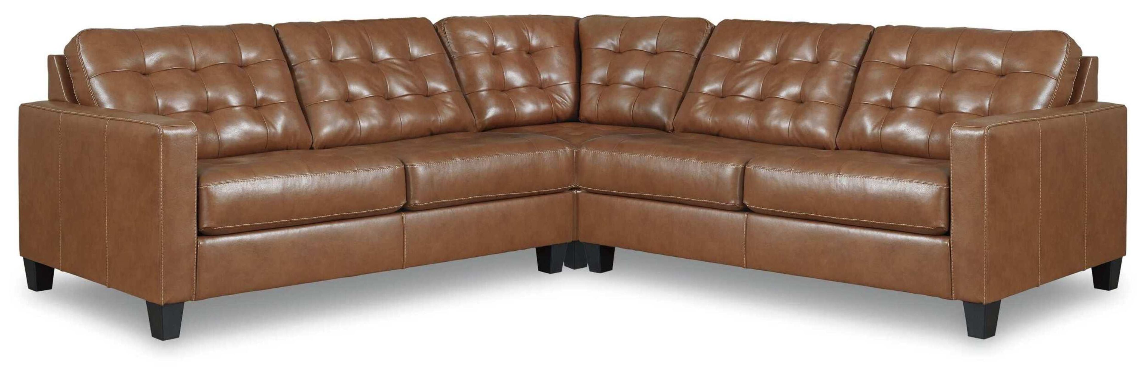 Auburn Brown Tufted Leather 3-Piece Sectional with Track Arms