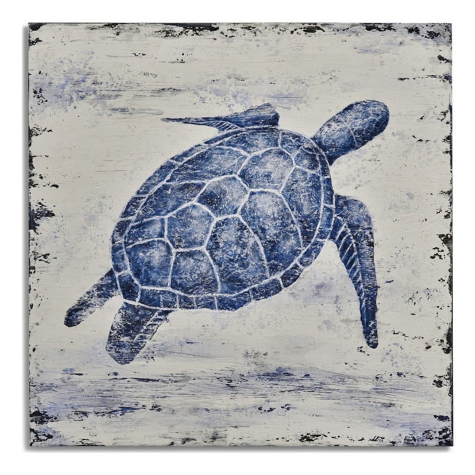 Tranquility Sea Turtle Hand-Painted Blue Canvas Art