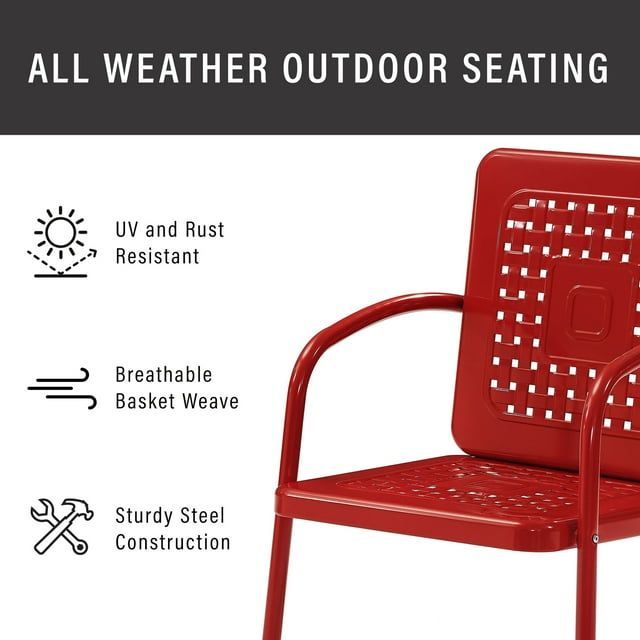 Bright Red Mid Century Modern Outdoor Chair and Table Set