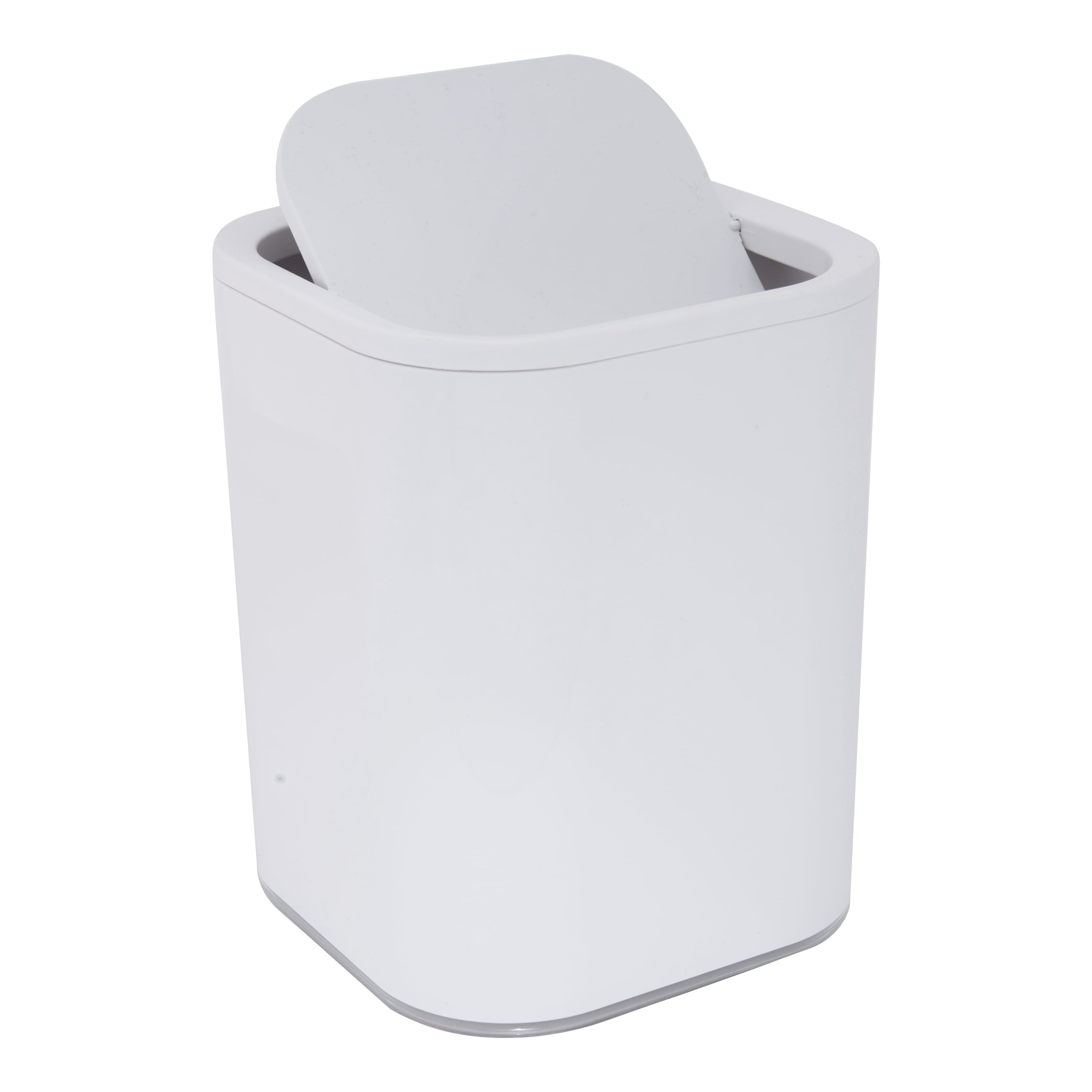 White Acrylic Bathroom Waste Basket with Swing Lid