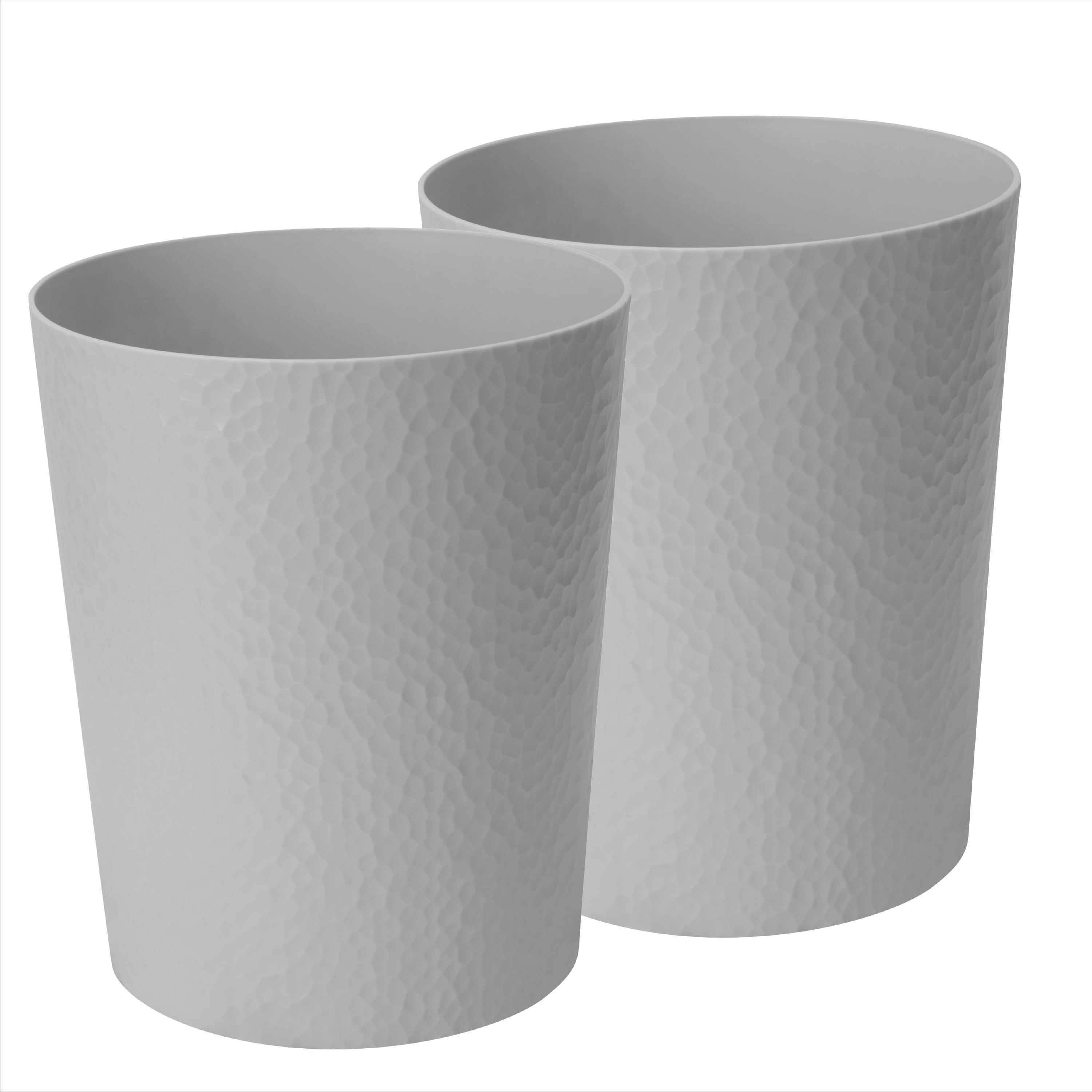 Pewter Hammered Textured Plastic Bathroom Trash Can Set