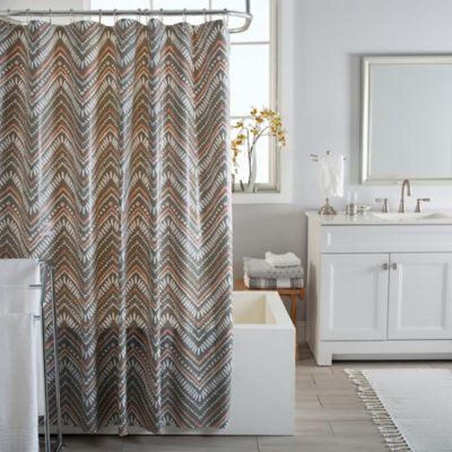 Gray Chevron PEVA Shower Curtain with Metal Grommets