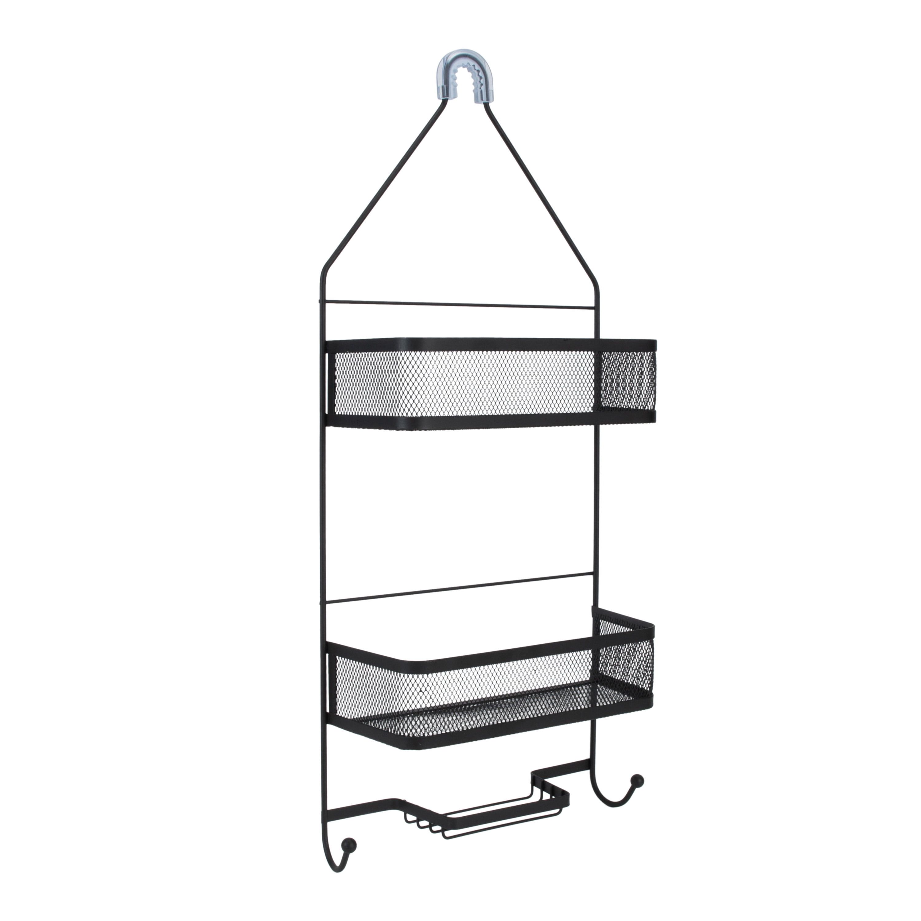 Matte Black Mesh Two-Shelf Shower Caddy with Suction Mount