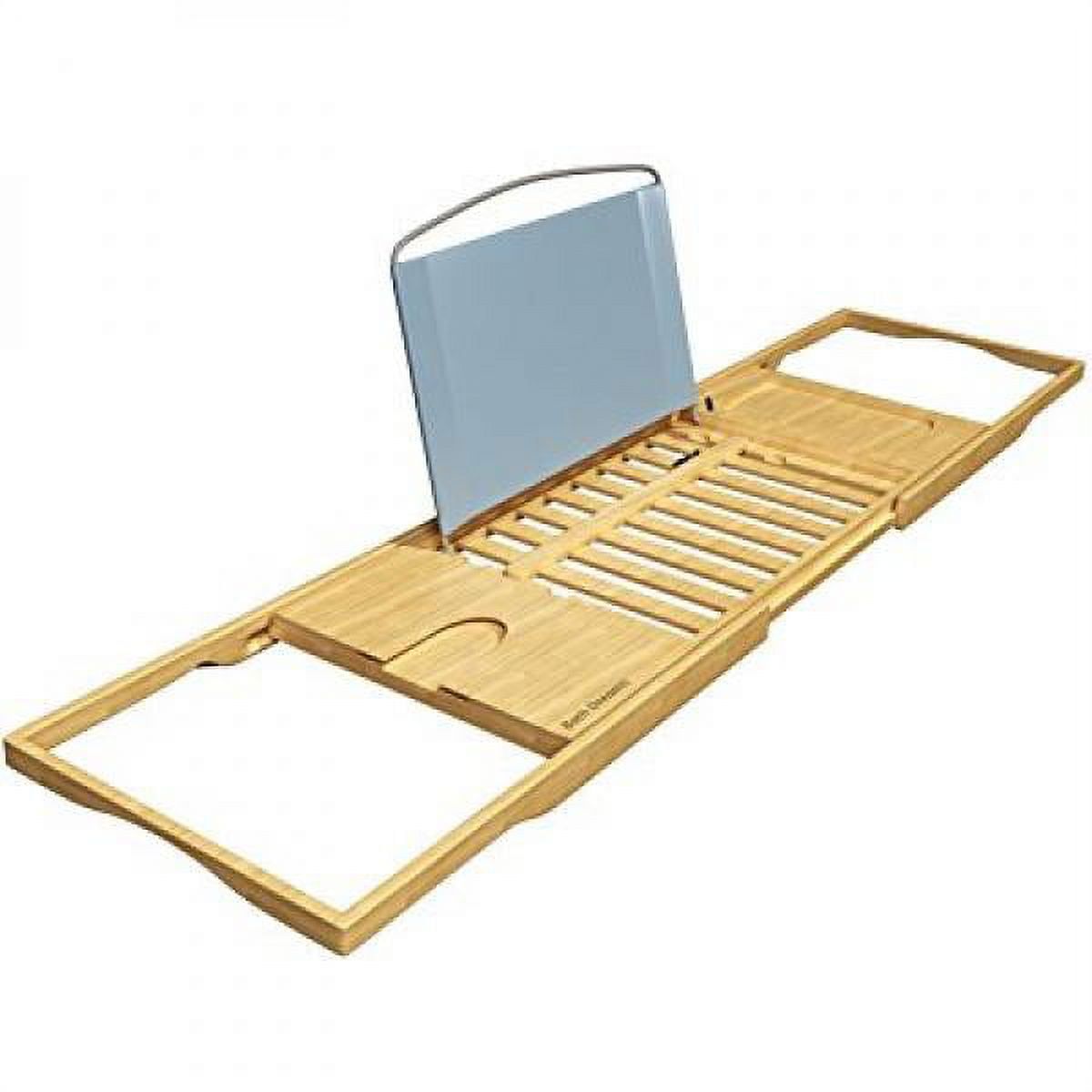 Natural Bamboo Adjustable Bathtub Caddy Tray with Book Holder